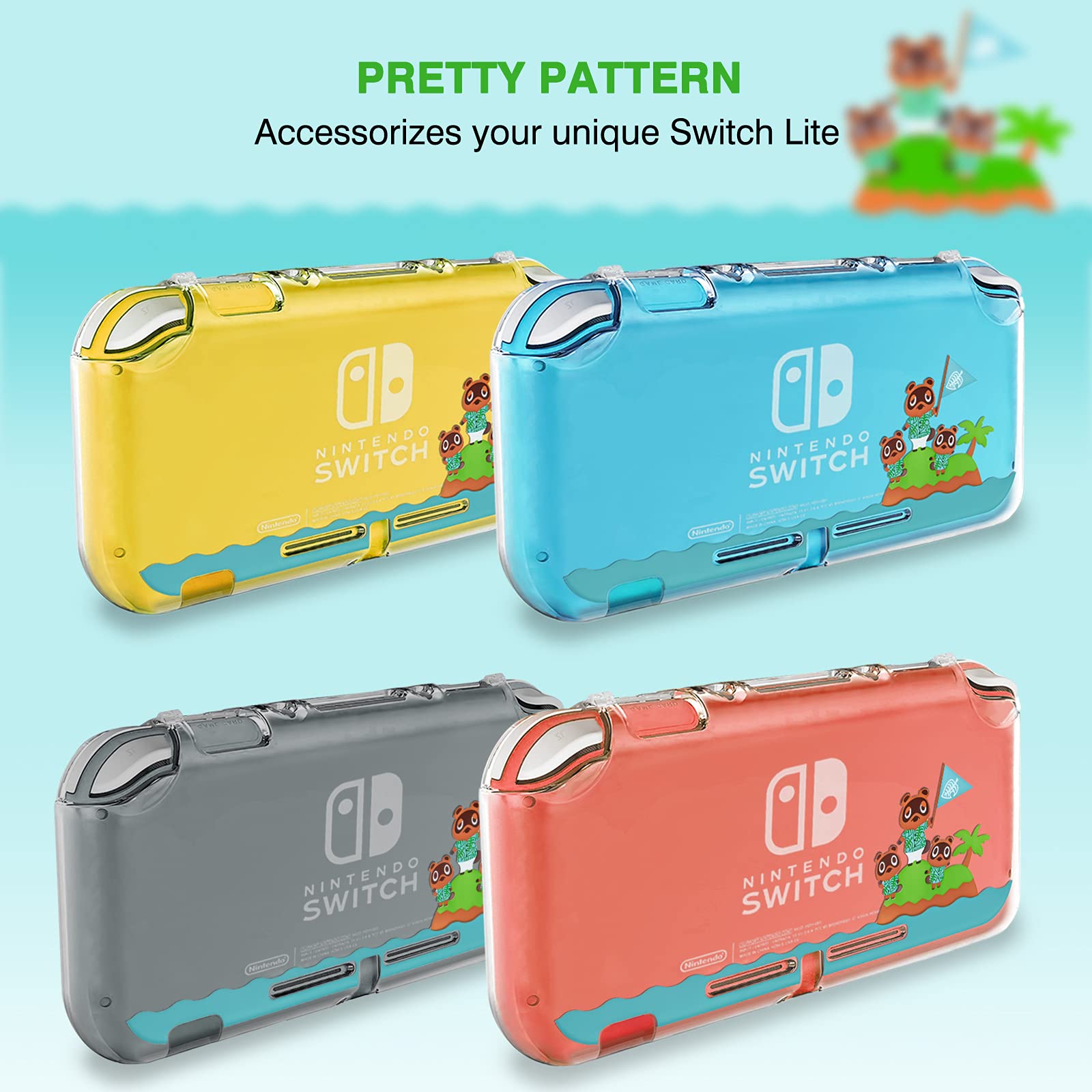 TIKOdirect Clear Protective Crystal Case for Nintendo Switch Lite - Anti-Scratch Hard Cover with Screen Protector | Animal Crossing Design | Perfect for Gaming, Travel & Everyday Protection