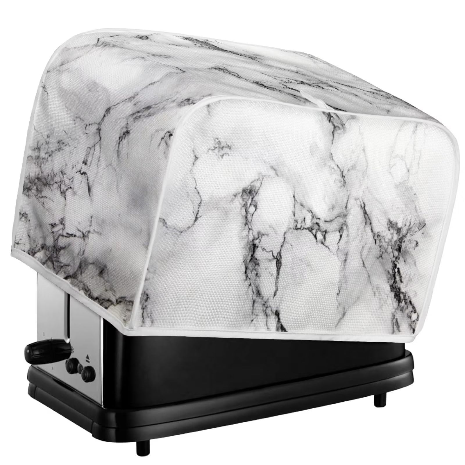 White Marble Print Toaster Cover - Dust & Grease Protection for 4-Slice Toasters - Kitchen Appliance Cover for Bread Makers - Perfect for Modern Kitchens & Breakfast Stations