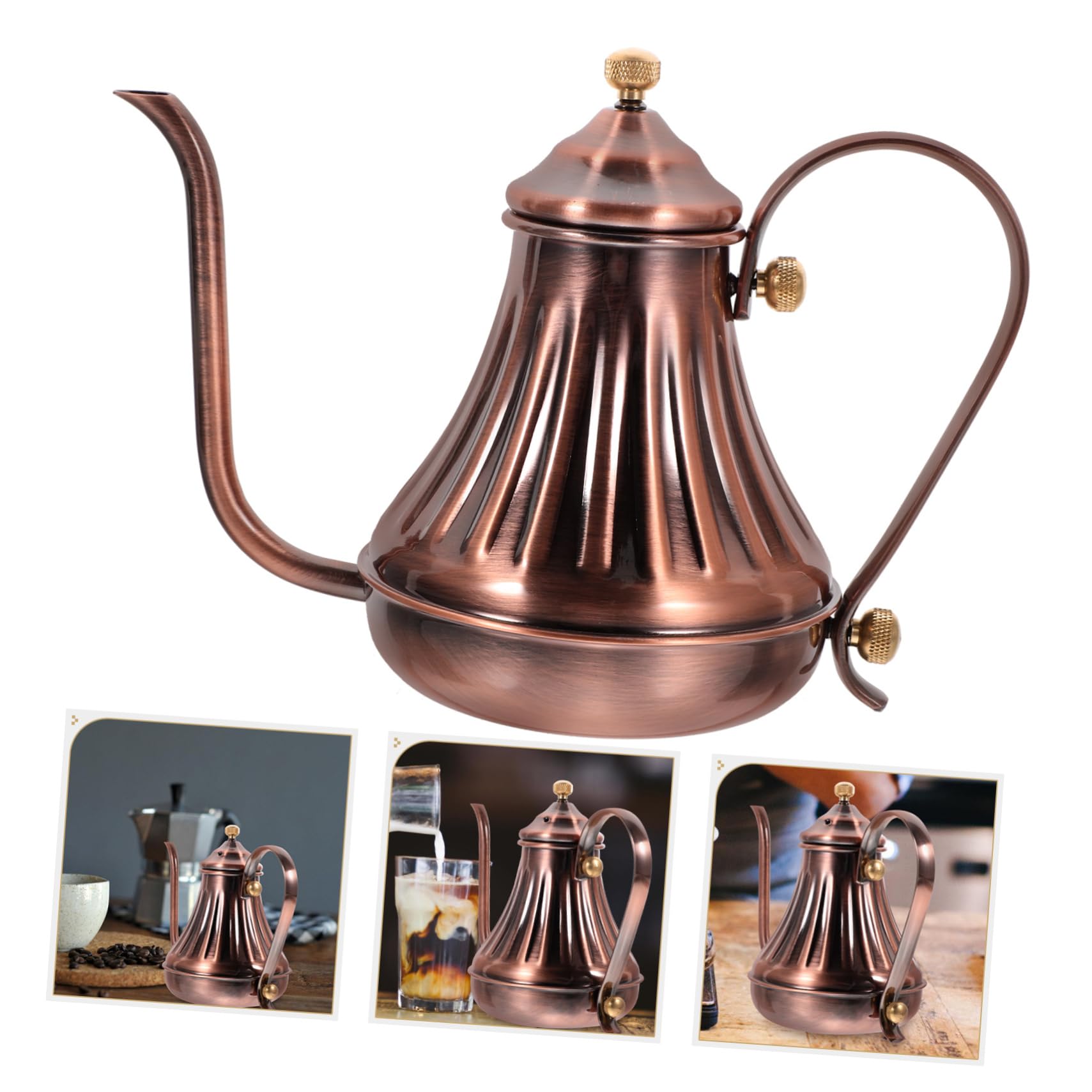 Premium Cabilock 420ml Stainless Steel Gooseneck Kettle - Whistling Stovetop Teapot for Pour Over Coffee & Tea Brewing | Heavy Duty Bronze Hot Water Kettle Perfect for Home, Office & Camping Use