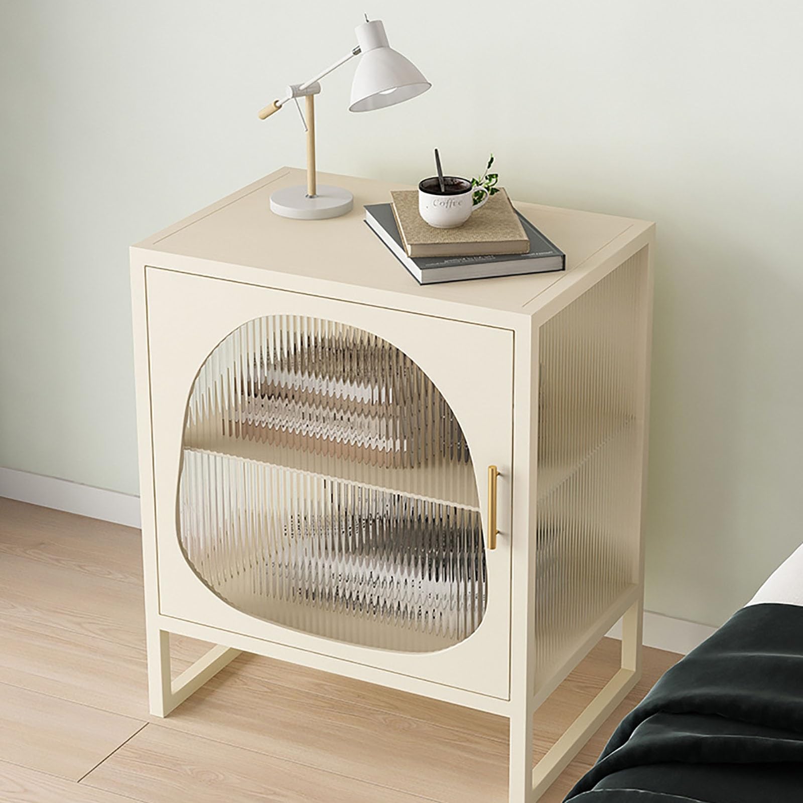 Modern Nightstand with 2-Tier Storage - Sturdy Iron Frame & Tempered Glass Top - White Right-Side Bedside Table for Bedroom or Living Room - Perfect for Holding Lamps, Books & Bedroom Essentials