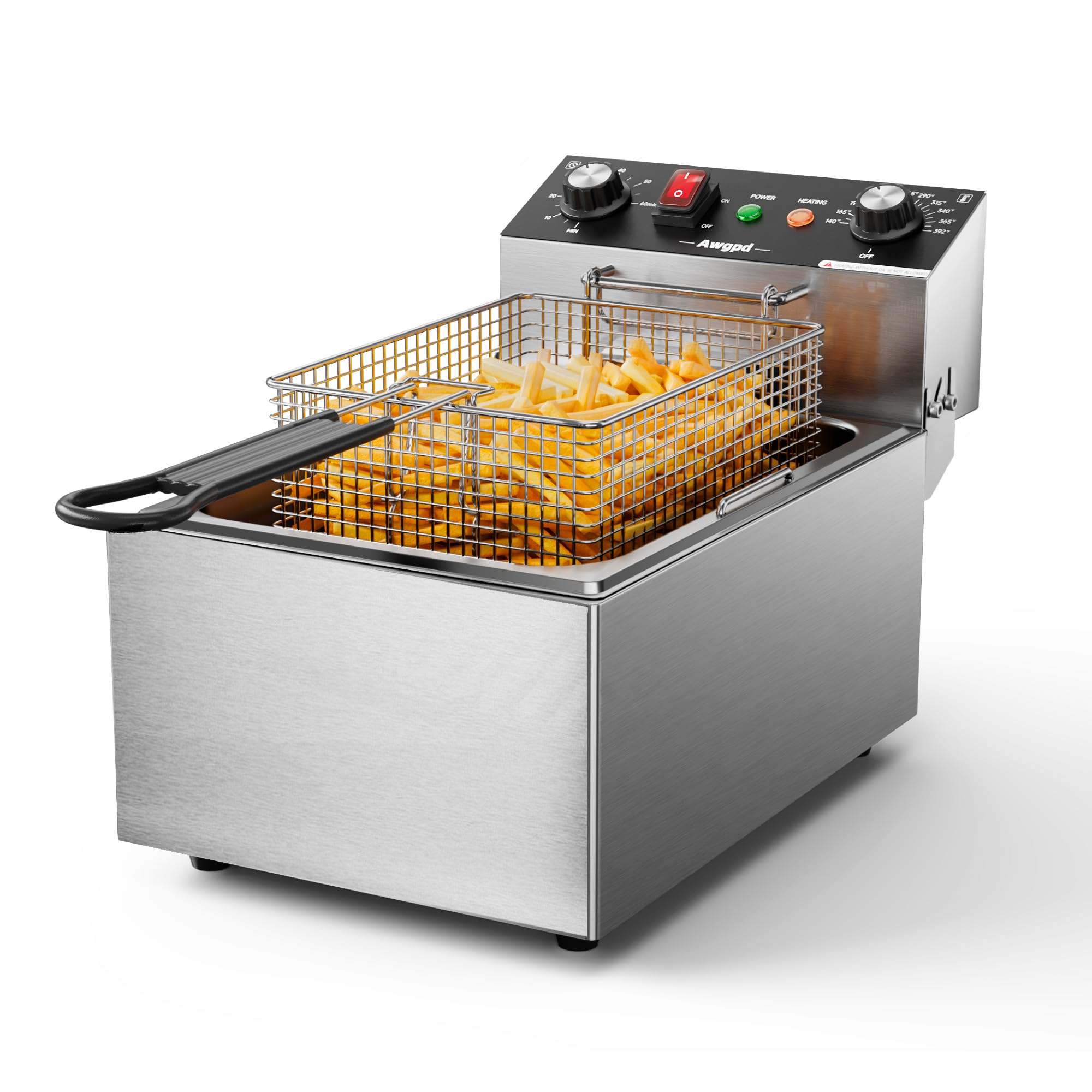 Electric Deep Fryer 10L (10.5QT) Single Tank with Basket - 1700W Countertop Fryer with 60-Min Timer for Home Kitchen & Restaurant - Perfect for Frying Chicken, French Fries, Onion Rings & More (110V)