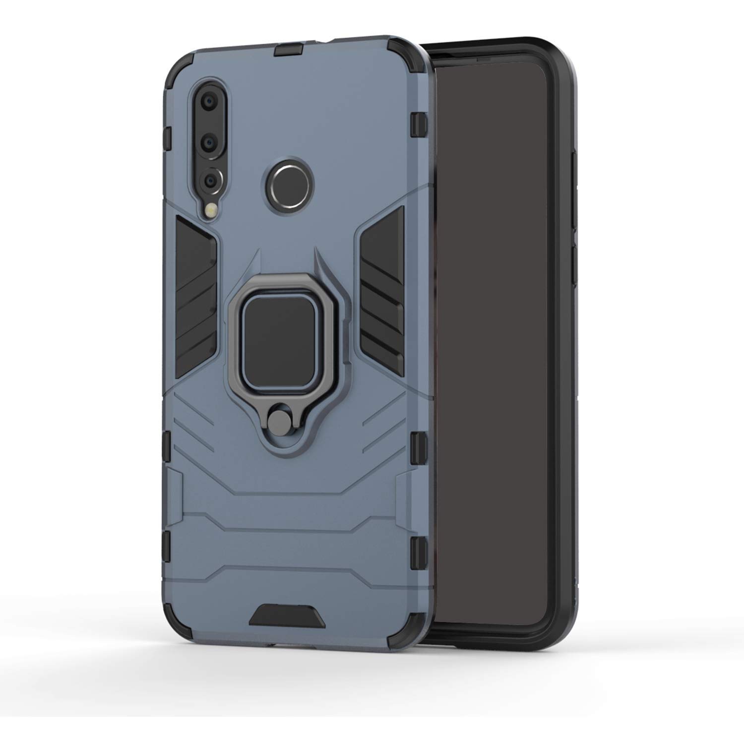 LuluMain Huawei Nova 4 Case with Metal Ring & Kickstand - Shockproof Hard Bumper Cover for Huawei Nova4 - Compatible with Magnetic Car Mount - Navy Blue Rugged Dual Layer Protection - Perfect for Daily Use, Travel & Work