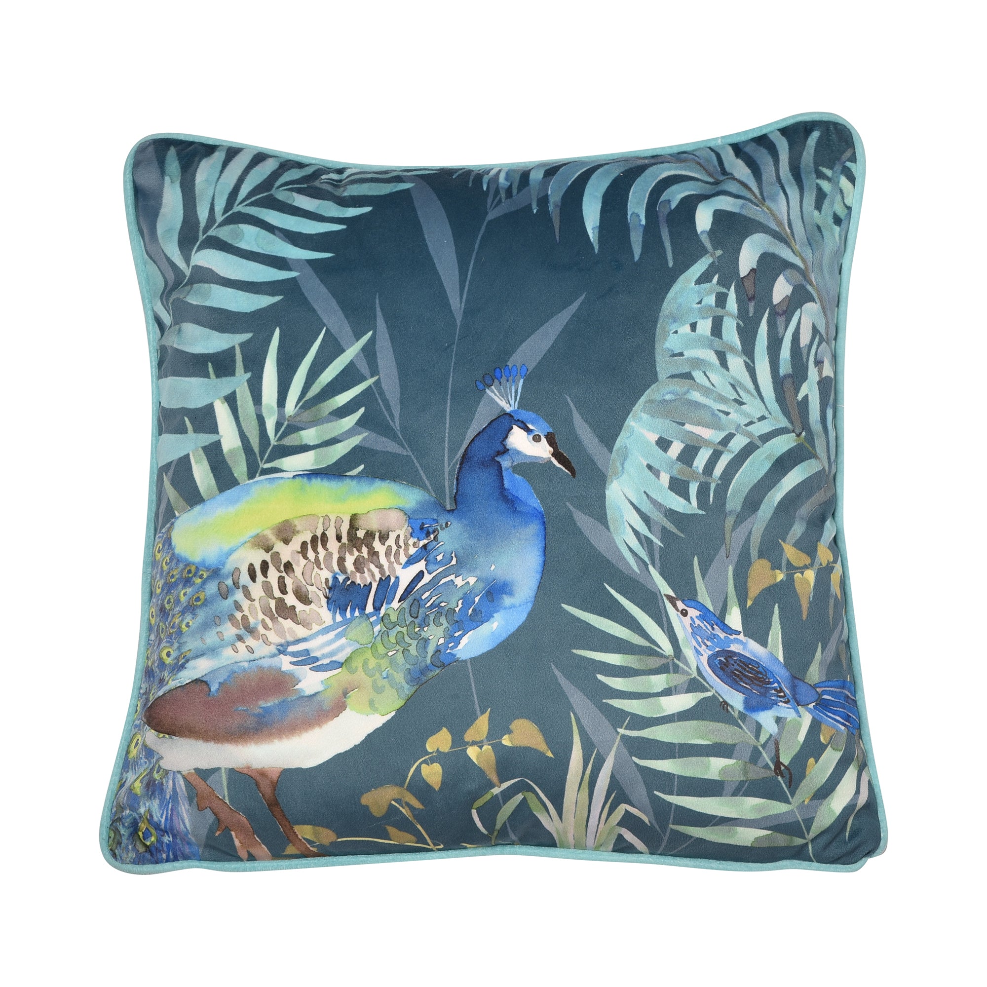 Soiree Peacock Jungle Cushion Cover - Teal Blue Bohemian Throw Pillow Case for Living Room, Bedroom Decor - Perfect for Home, Sofa, Chair & Outdoor Use