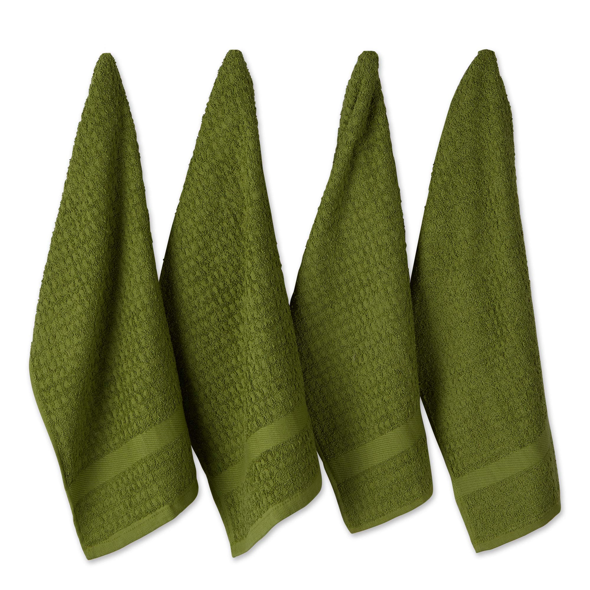 DII Basic Terry Collection Waffle Dishtowel Set - 15x26 Inches, 4-Piece Kitchen Towels in Solid Antique Green | Absorbent Dish Cloths for Drying, Cleaning & Decorating