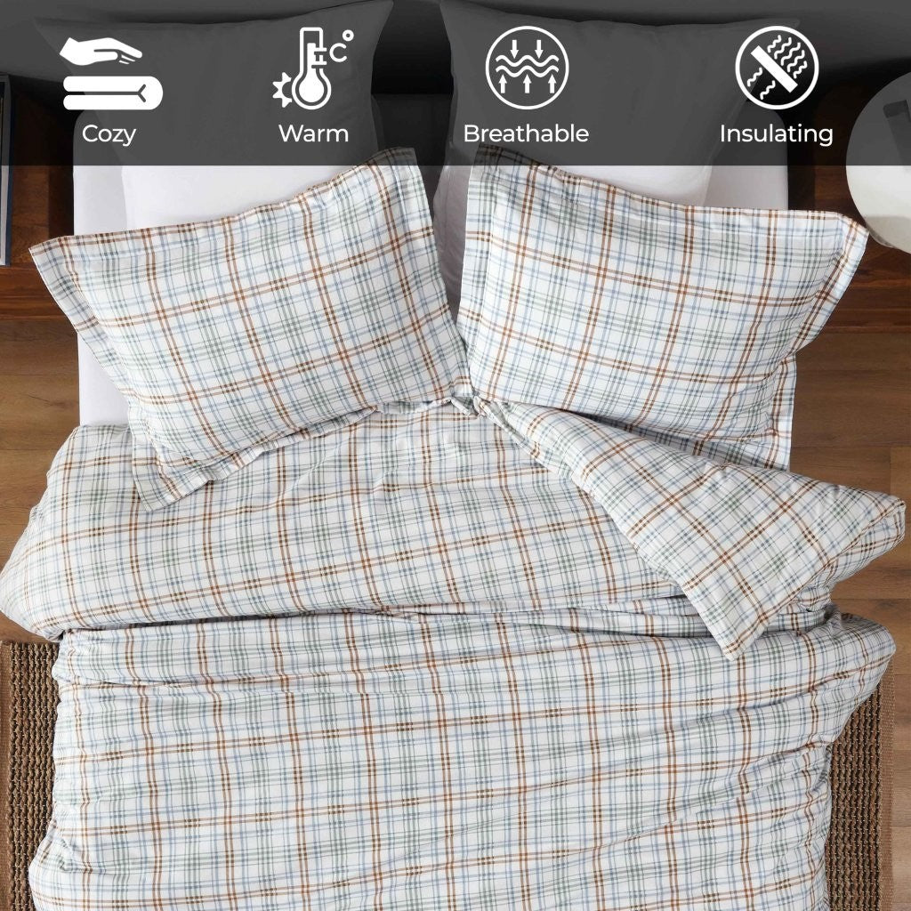 Soft Plaid Flannel Cotton Duvet Cover Set - Classic Farmhouse Style for Cozy Bedroom Decor | Perfect for Winter, Guest Rooms & Rustic Home Styling