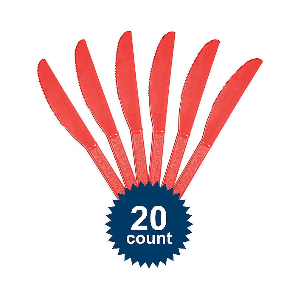 Amscan BB100040 Red Plastic Knives - 100 Count Disposable Cutlery for Parties, Picnics & BBQs - Durable & Eco-Friendly Tableware for Birthday, Wedding & Holiday Events