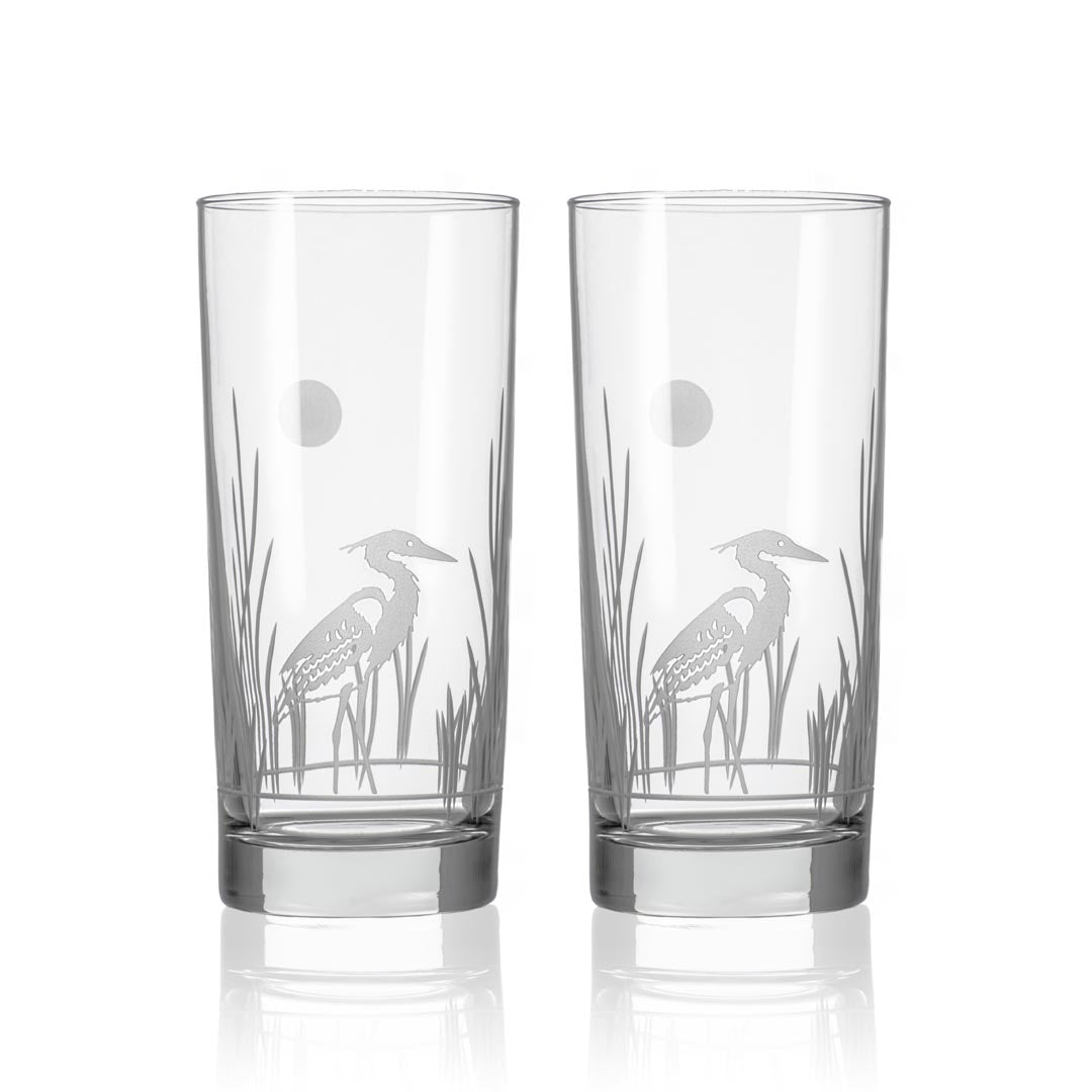 Premium Heron 15oz Insulated Highball Cocktail Glasses - Set of 2 | Shatter-Resistant, BPA-Free | Perfect for Iced Drinks, Whiskey, Mojitos & Home Bar Entertaining