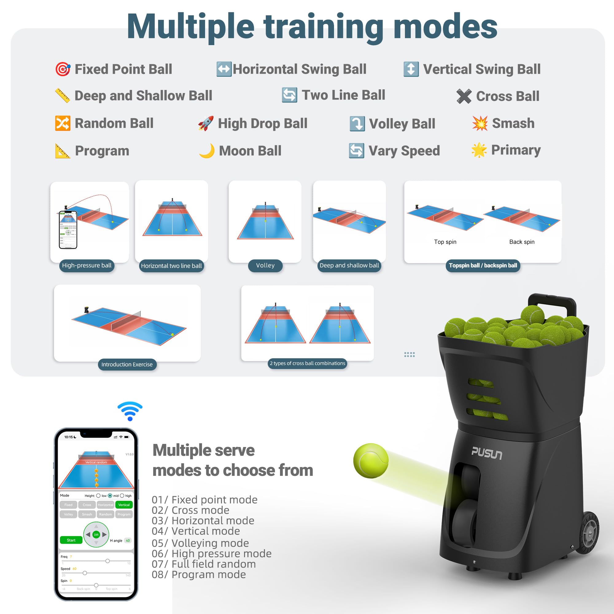 PT-Smart Professional Tennis Training Machine - High Capacity Remote Controlled Ball Launcher with Adjustable Settings | Portable Tennis Ball Pitching Machine for Solo Practice & Coaching | Perfect for Backyard, Court & Team Training Sessions