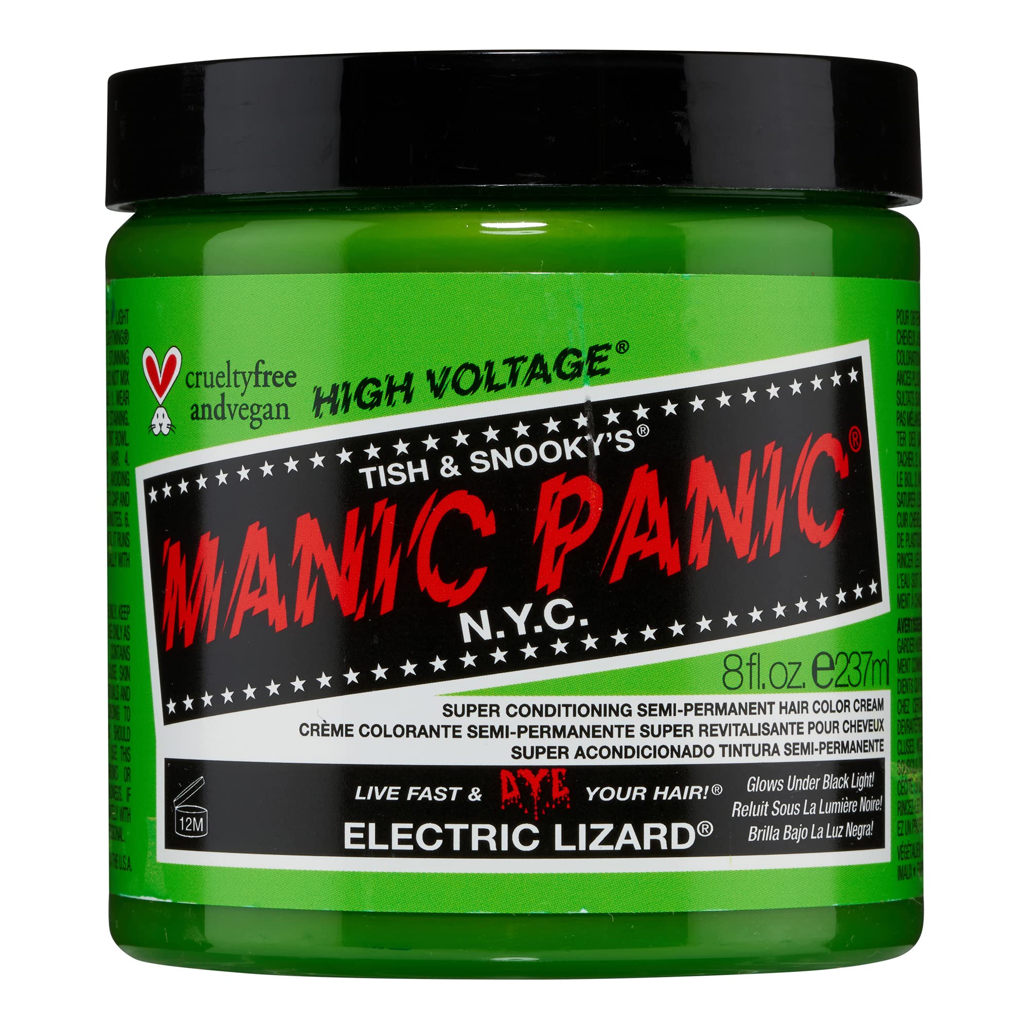 Manic Panic Electric Lizard Semi-Permanent Hair Dye - Vibrant Green Color - 8oz Bottle - Vegan & Cruelty-Free - Perfect for Punk, Cosplay & Festival Hairstyles