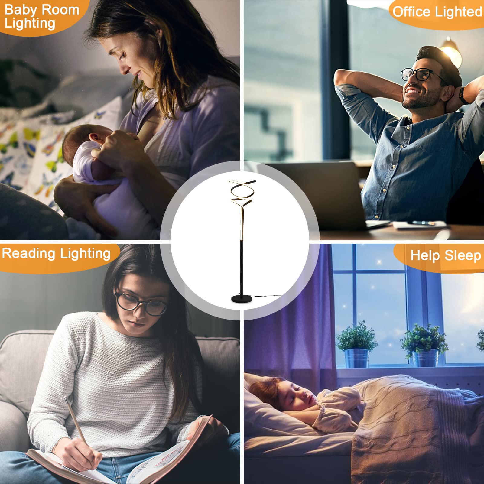 Modern LED Floor Lamp for Living Room & Bedroom - 40W 2500LM Bright Black Standing Light with Remote Control, 3-Color Dimmable, 63