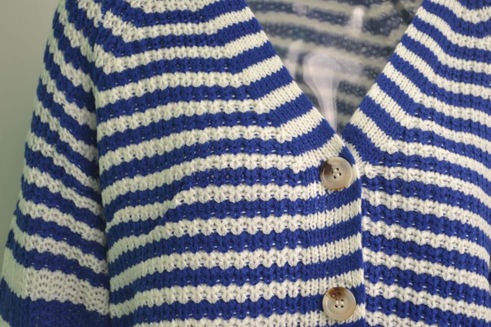 Women's Slouchy Loose-Fit Long Sleeve Striped Button Down Cardigan Sweater - Casual Fall & Winter Knitwear for Layering, Office Wear & Cozy Outfits