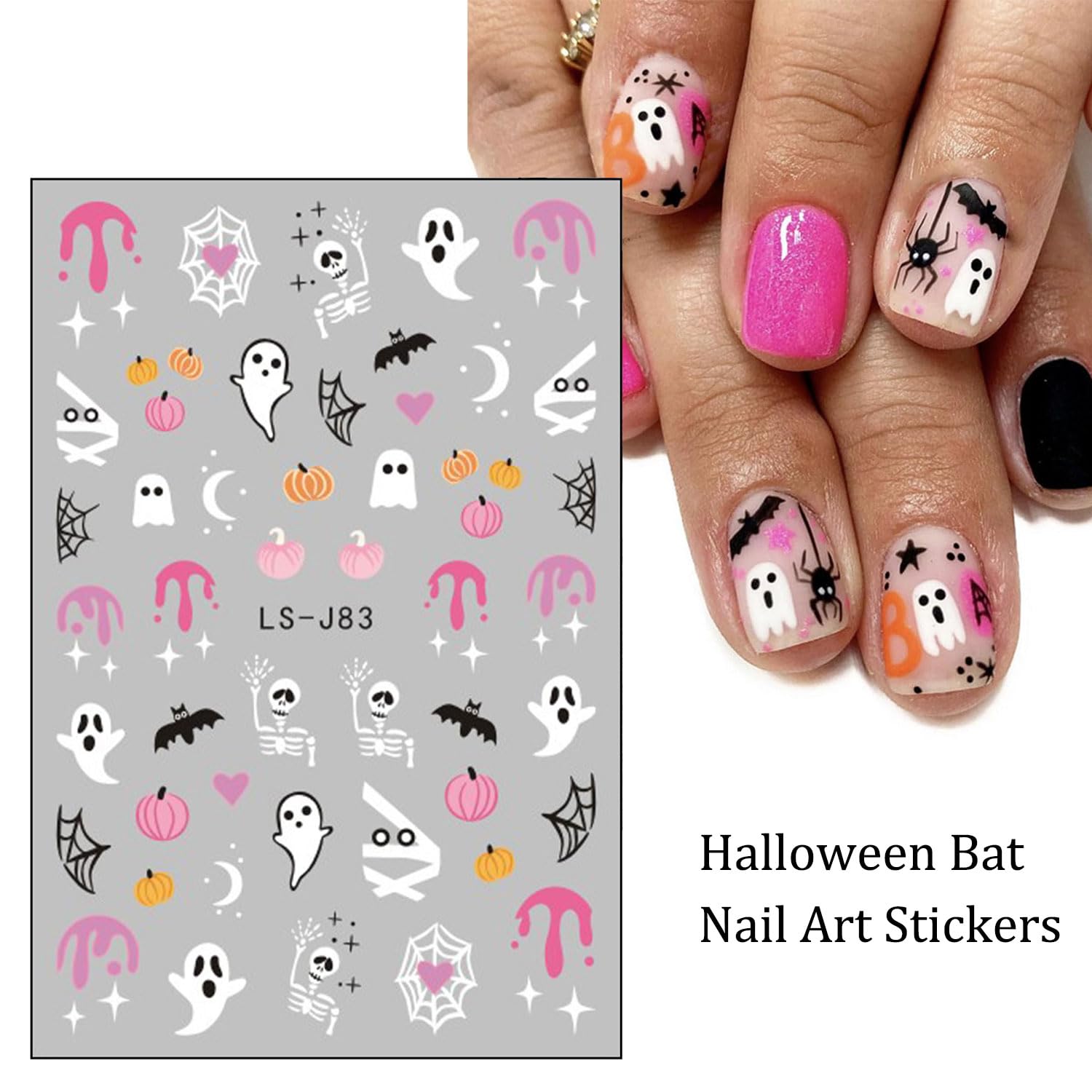 9PCS Halloween Nail Art Stickers - 3D Self-Adhesive Pumpkin Ghost Bat Cat Skull Designs for Manicure | Fall Nail Decorations for Women & Girls | DIY Nail Art Supplies | Perfect for Halloween Parties, Autumn Nail Art & Spooky Season Decor