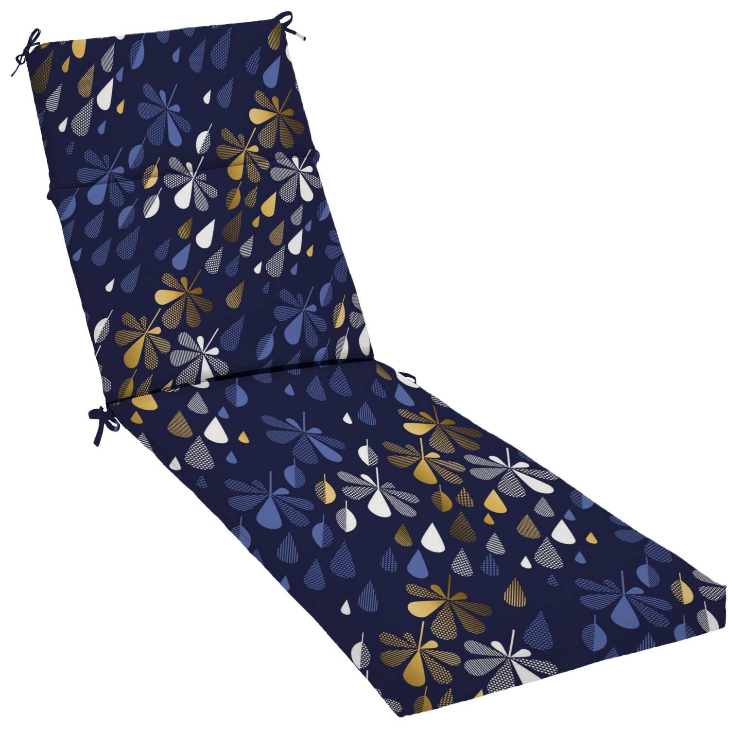Water-Resistant Geometric Leaves Rain Drops Chaise Lounge Cushion - Outdoor Indoor Patio Furniture Seat Cover - Perfect for Poolside, Garden, Deck & Sunbathing