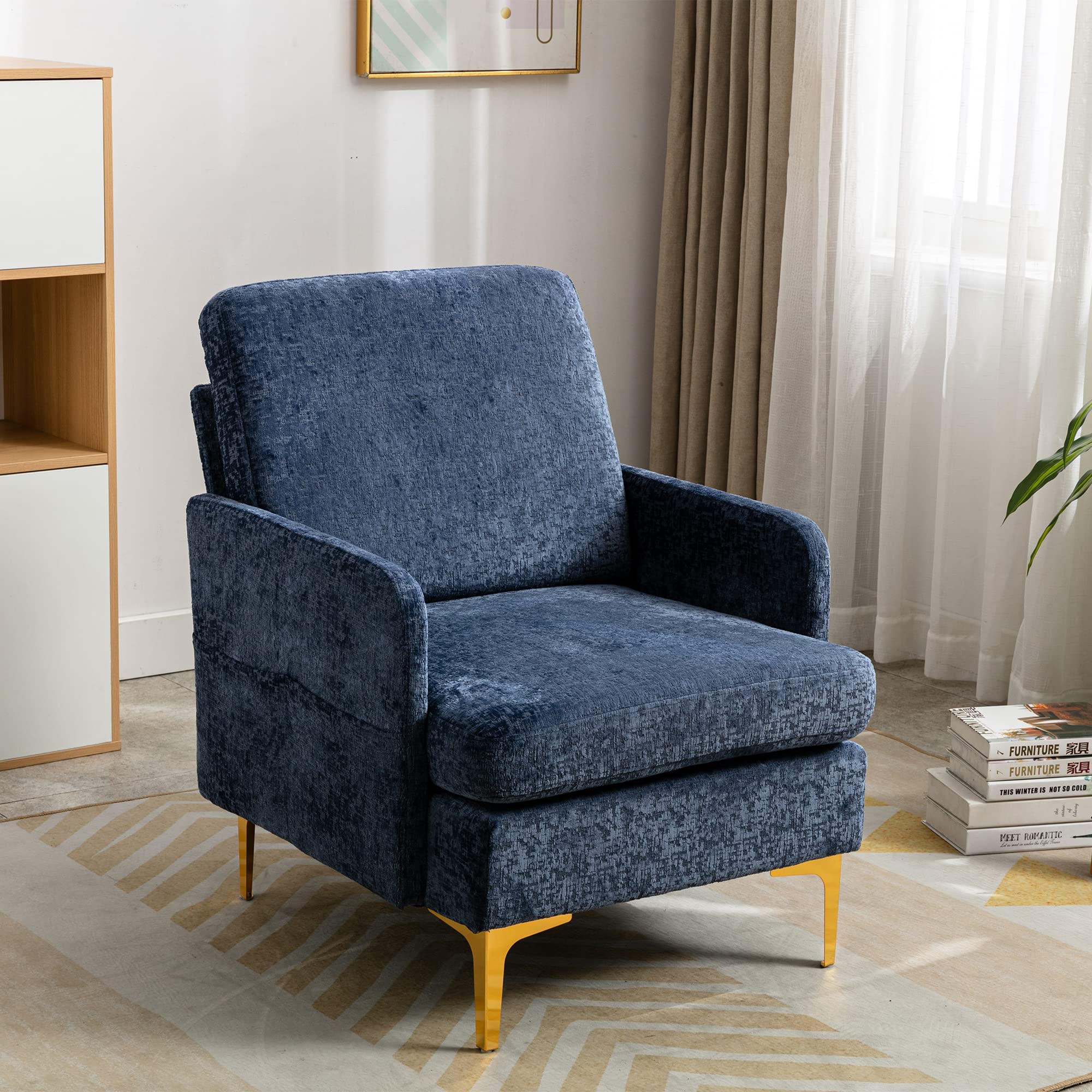 Modern Single Sofa Chair - Upholstered Accent Lounge Chair with Steel Legs & High Backrest, Comfortable Cushioned Armchair for Living Room, Bedroom, Office, Reading Nook - Perfect for Relaxing, Entertaining Guests & Home Decor