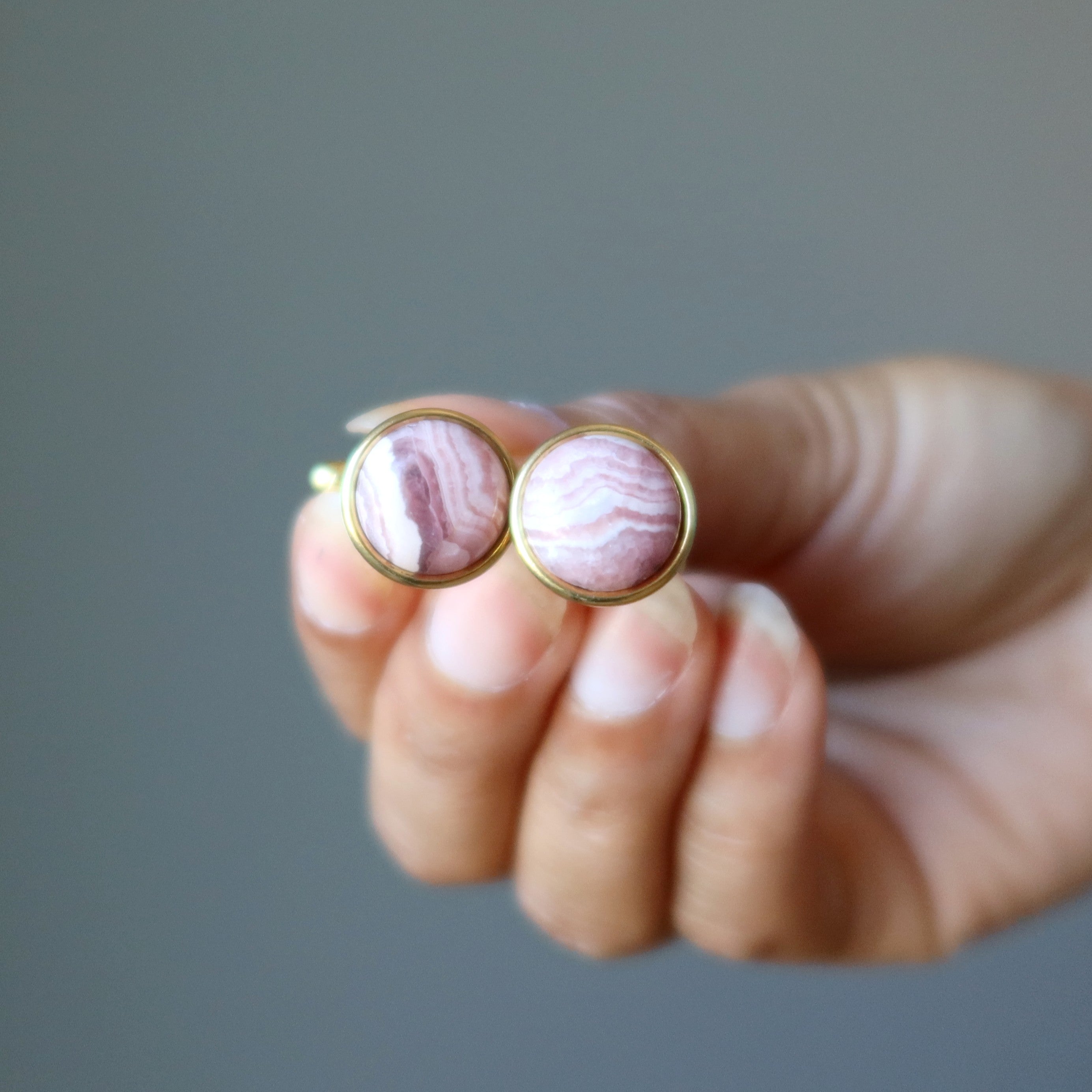 Premium Rhodochrosite Cufflinks - Pink Passion Round Gold Plated Men's Jewelry for Formal Wear & Special Occasions