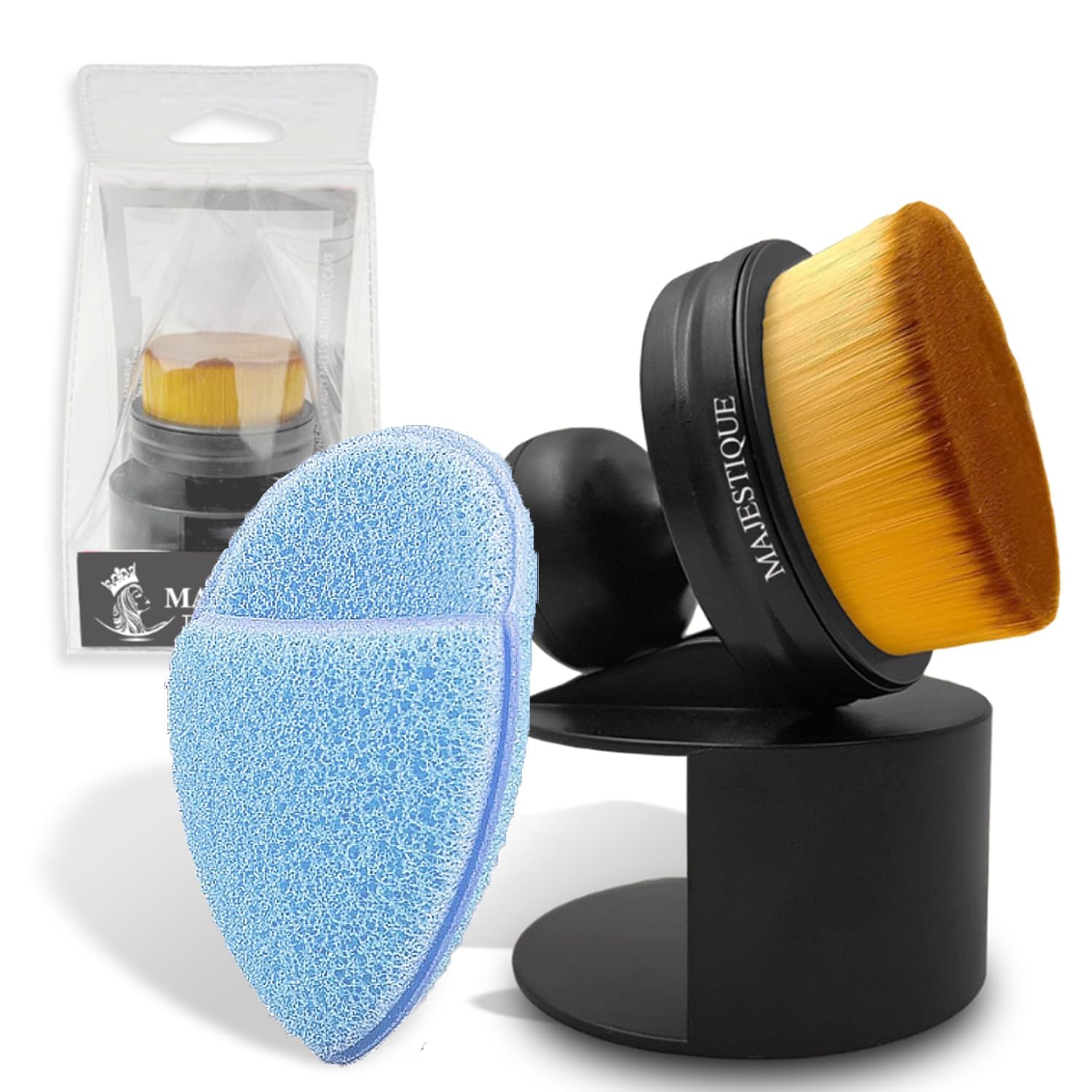 Majestique Round Makeup Brush & Removable Puff Set | Professional Foundation Blender & Cosmetic Sponge | 2-Piece Portable Beauty Tools for Women | Perfect for Travel, Daily Makeup & Quick Touch-Ups