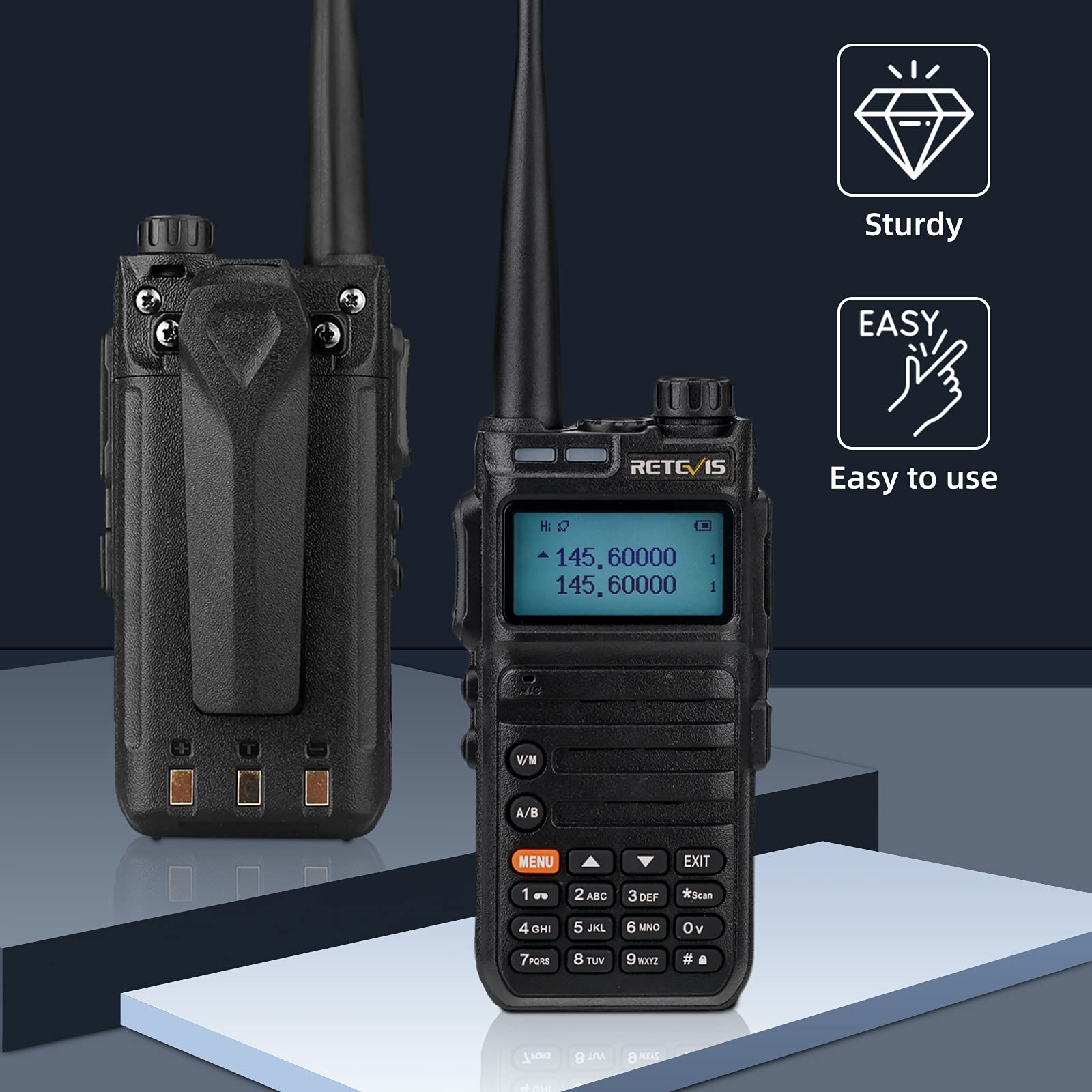 Retevis RA685 Dual Band Walkie Talkie - 5W High Power Long Range Two Way Radio with 1800mAh Rechargeable Battery, Flashlight & FM Radio - Perfect for Beginners, Hunting, Camping & Outdoor Adventures (Black, 1 Pack)