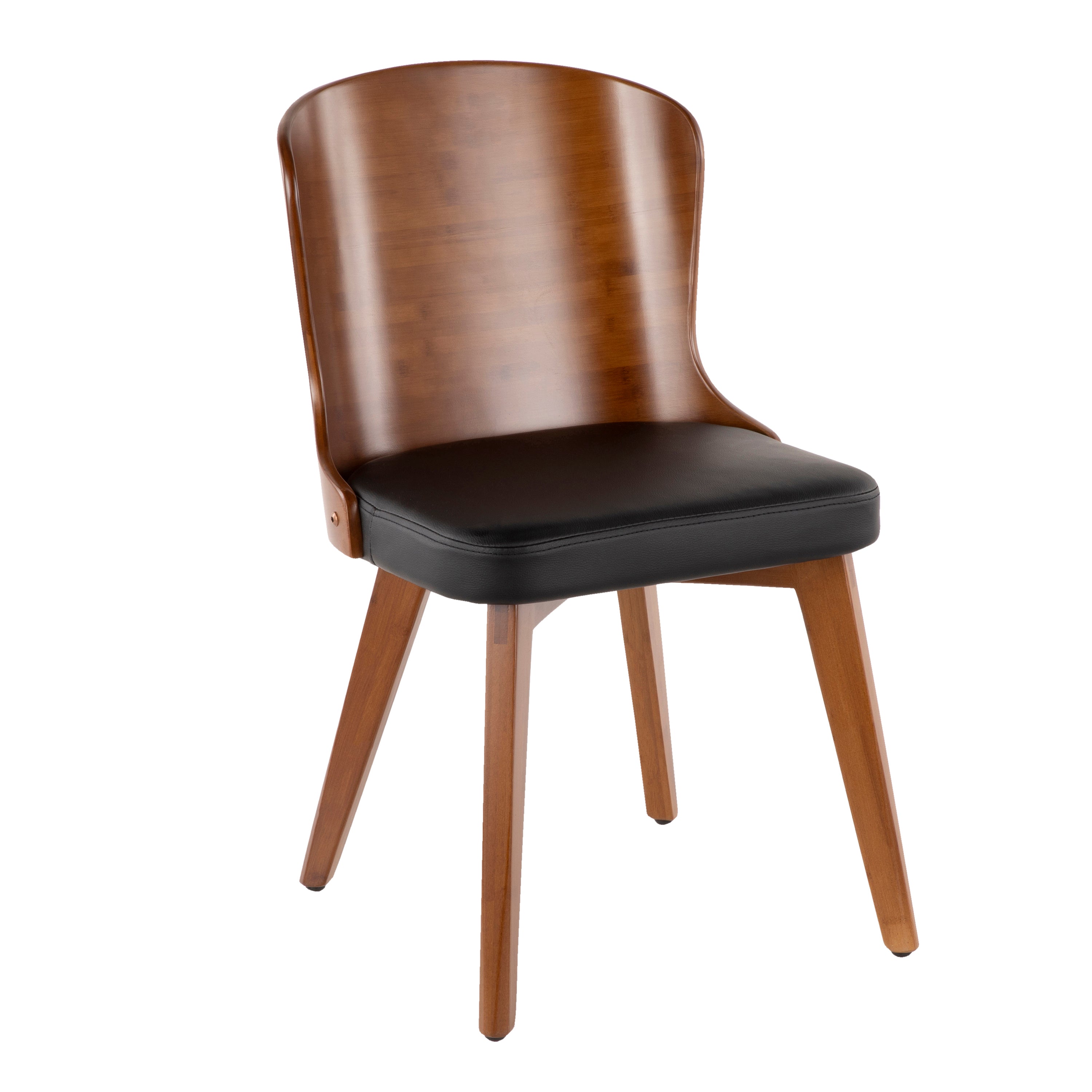 Bocello Mid Century Modern Chair - Walnut Wood Frame & Black Faux Leather Upholstery by LumiSource - Perfect for Living Room, Office or Dining Room Decor