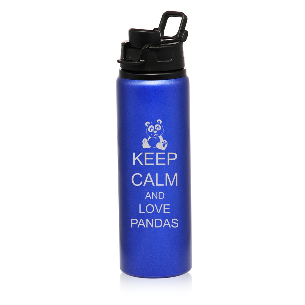 25 oz Aluminum Sports Water Bottle - Insulated Travel Mug with Leak-Proof Lid - Keep Calm & Love Pandas Design - Perfect for Gym, Hiking, Camping & Outdoor Activities