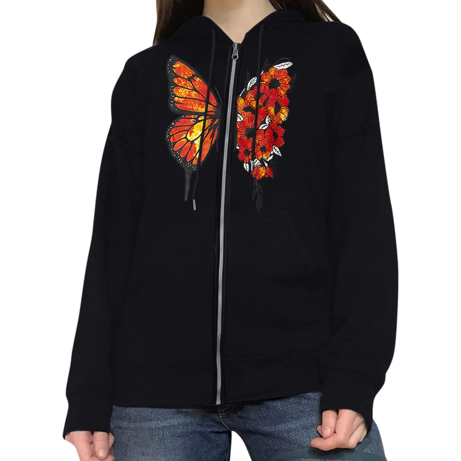 Women's Gothic Style Hoodless College Hoodie Jacket - Loose Fit Full Zip Sweatshirt with Round Neck & Soft Fabric | Perfect for Casual Wear, Street Fashion & College Campus Outfits