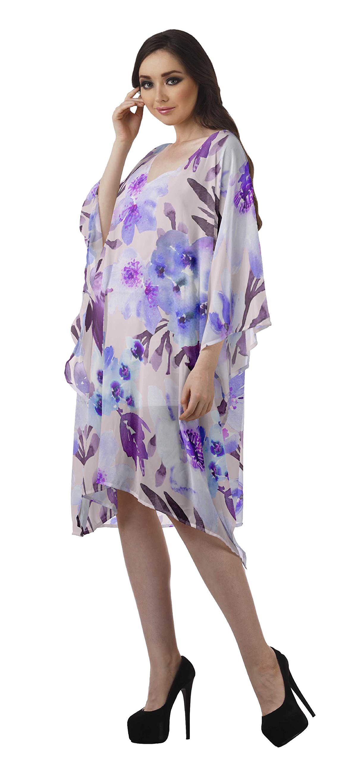 Women's Flowy Georgette Beach Kaftan - Bikini Cover Up, Summer Midi Dress with Side Slits | Perfect for Poolside, Vacation & Boho Outfits