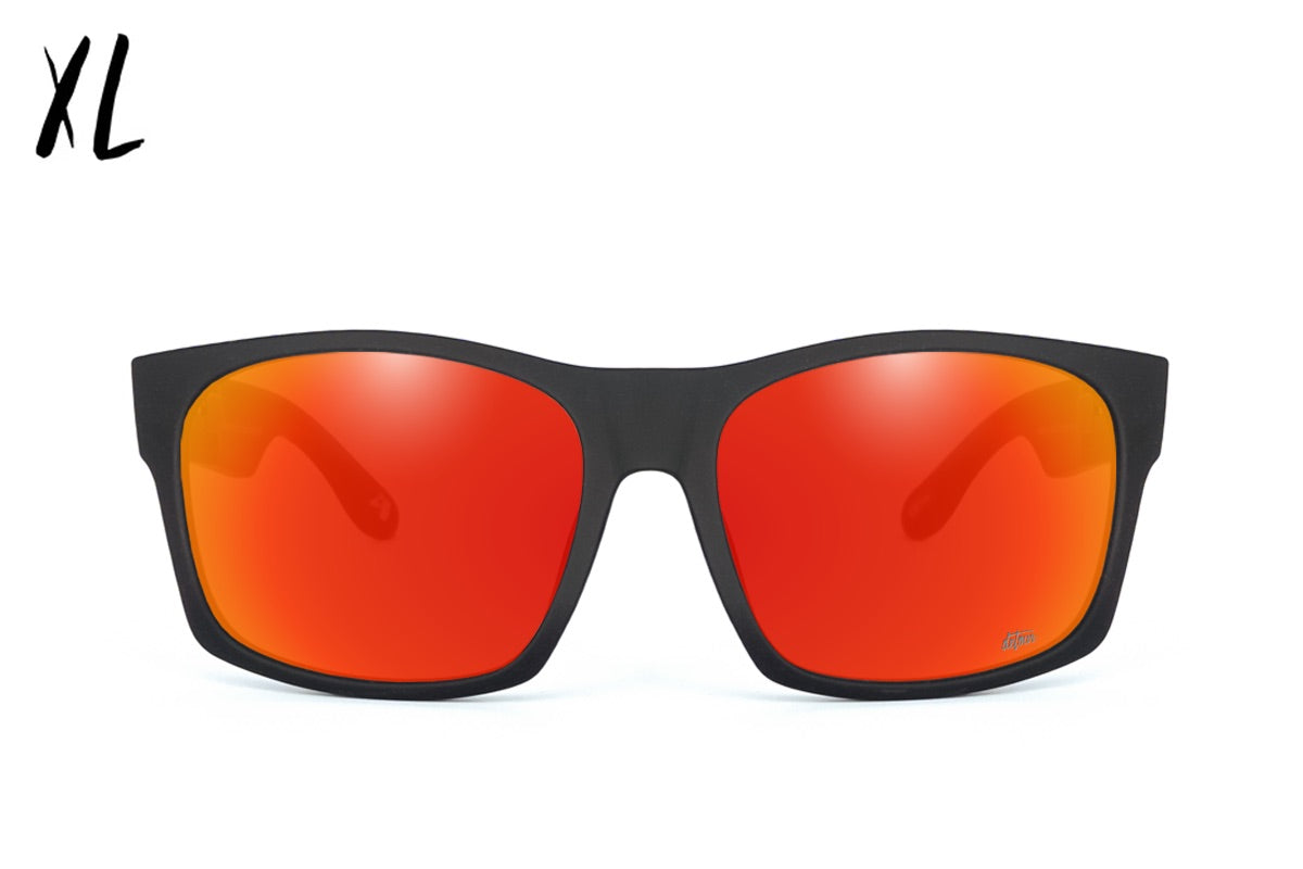 Big Kahuna XL Matte Black & Red Sunset Polarized Sunglasses - UV Protection for Outdoor Sports, Beach, and Driving