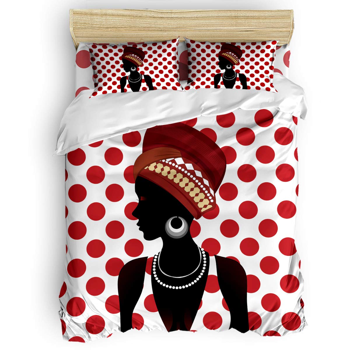Danhongi 4-Piece Full Duvet Cover Set with 1 Duvet Cover, 1 Bed Sheet & 2 Pillowcases - African Women Print Bedding Set for Men & Women - Perfect for Master Bedroom, Guest Room & Dorm Decor