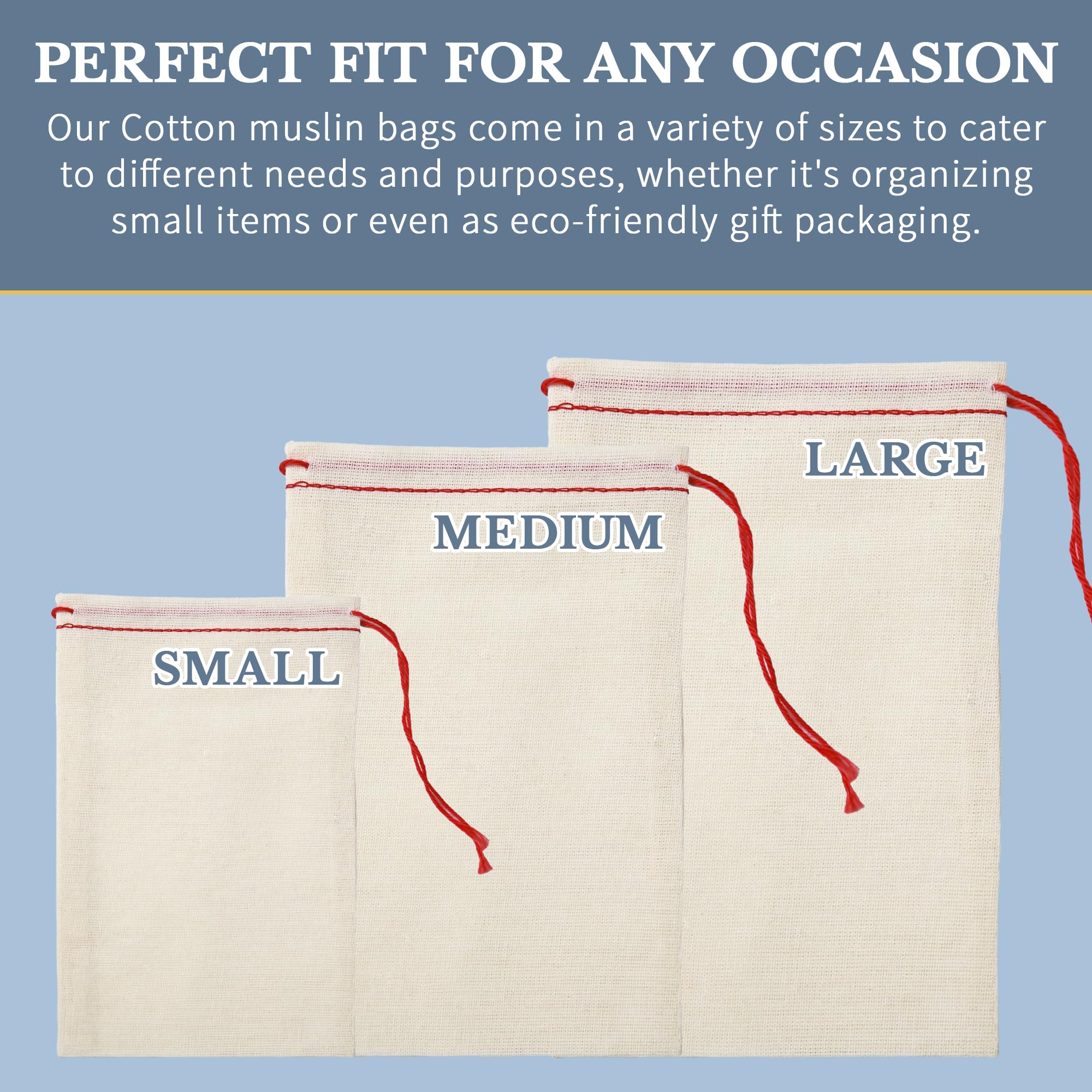 Premium 100% Cotton Muslin Drawstring Bags - 5x7 Inch Medium Size (25 Pack) - Reusable Tea Bags, Jewelry Pouches, Spice Sachets & Gift Packaging - Made in USA - Red Hem & Drawstring - Perfect for DIY Crafts, Wedding Favors & Essential Oil Storage
