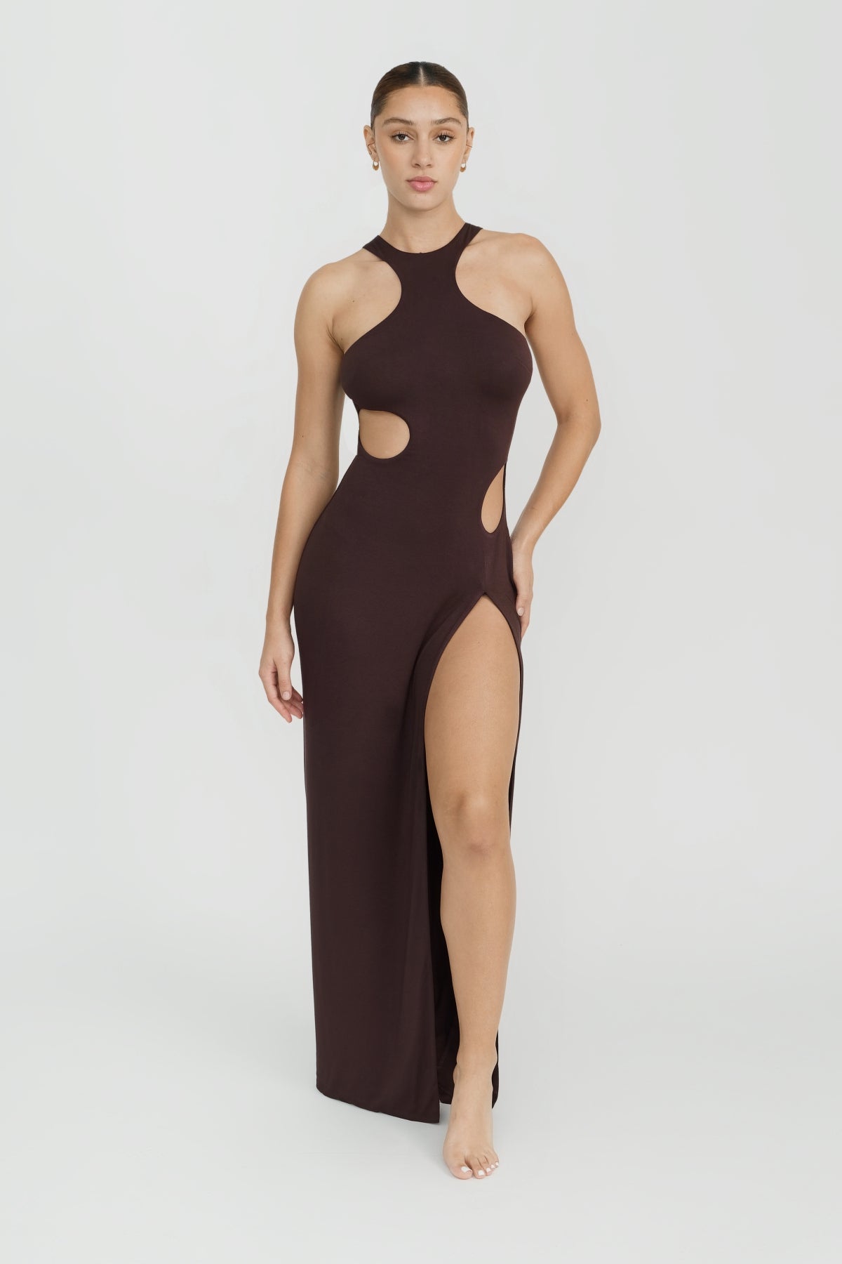 Elegant Capri Maxi Dress in Chocolate Brown - Perfect for Summer Beach Vacations & Casual Outings