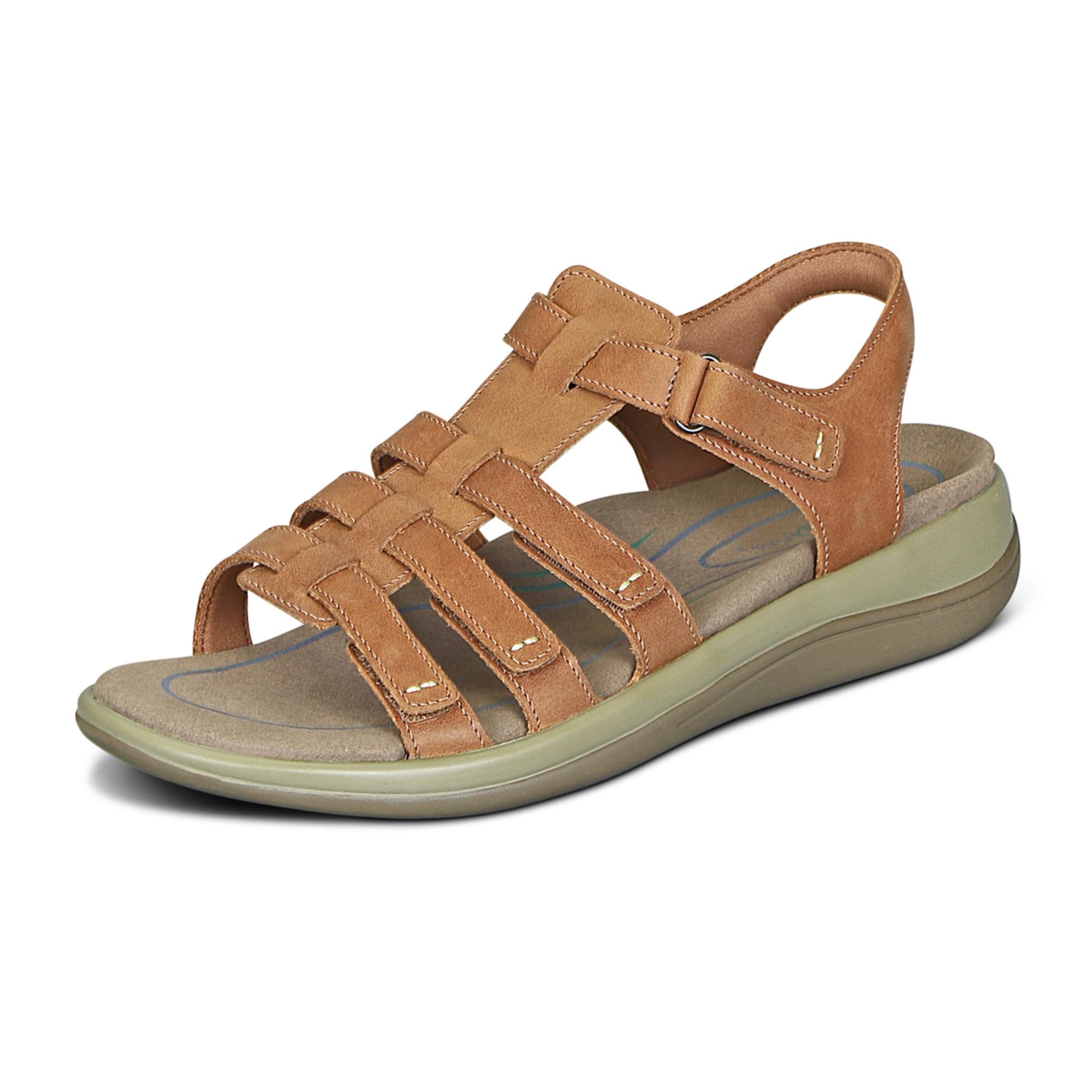 Orthofeet Women's Orthopedic Adjustable Sandals - Comfortable Wide Width (8.5) Camel Leather Amalfi Style - Perfect for Plantar Fasciitis, Diabetes & All-Day Walking