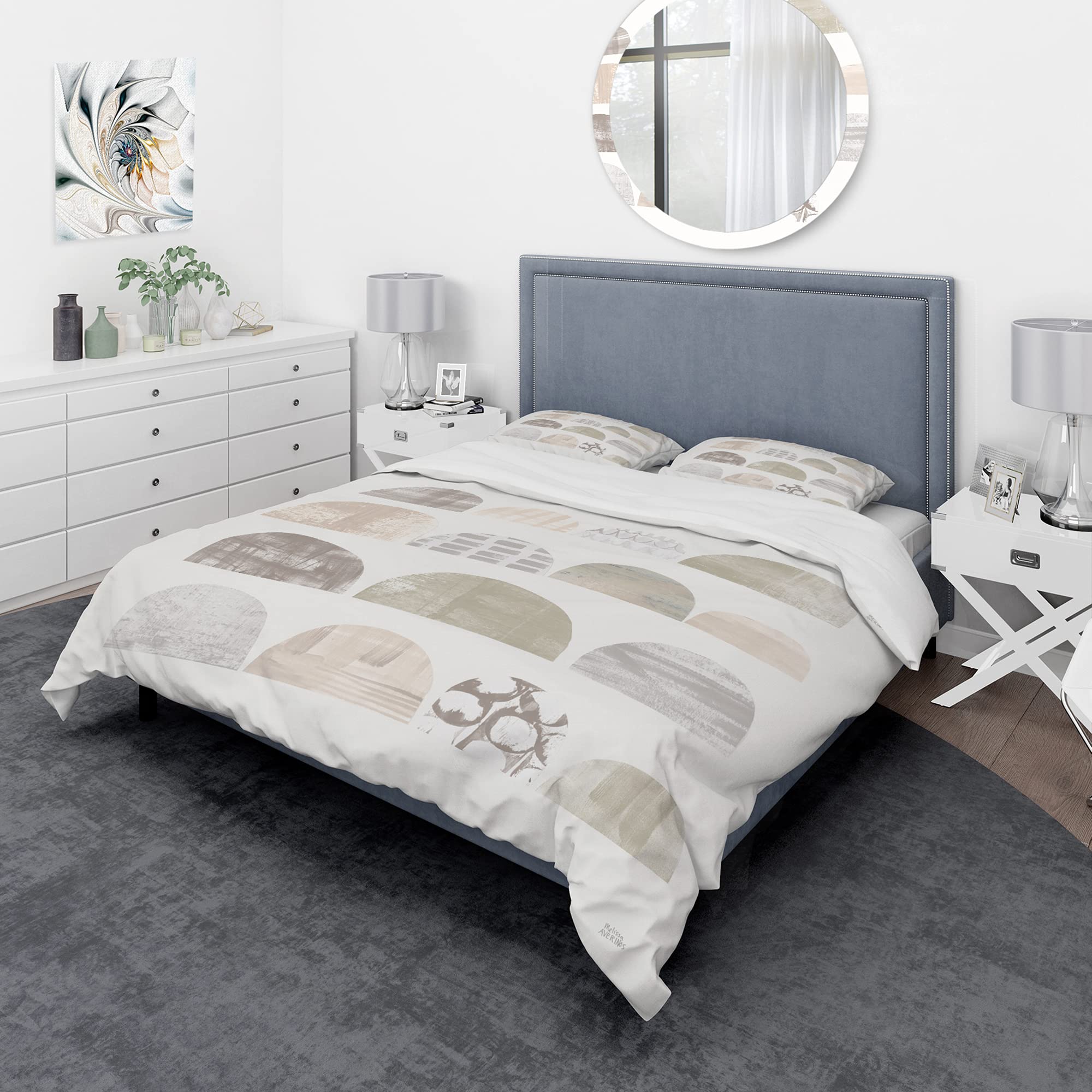Geometric V Shabby Chic Duvet Cover Set - King Size Beige Bedding for All Seasons