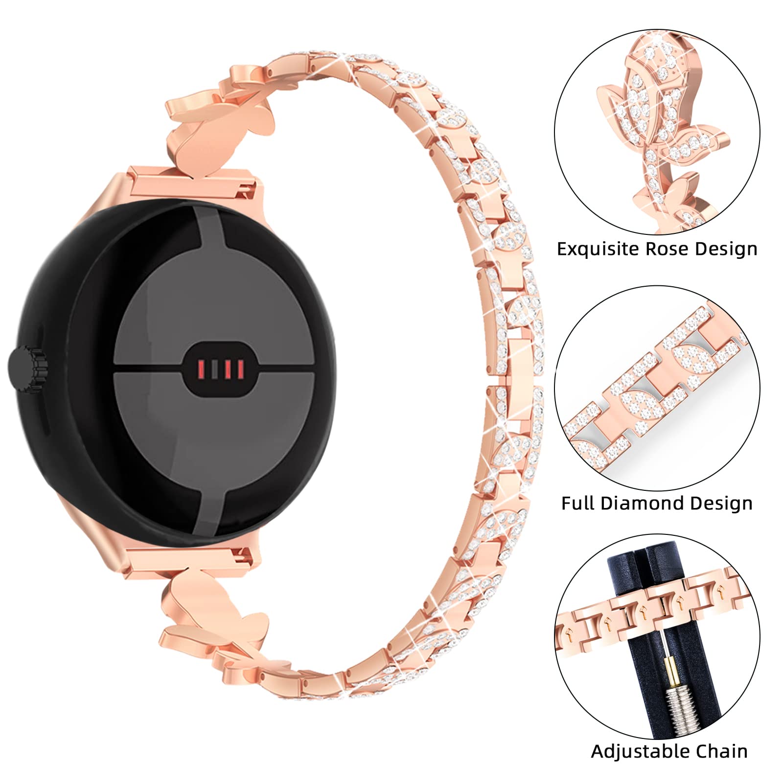 Sparkle Pixel Watch Band - Slim Rhinestone Strap for Women | Google Pixel Watch 2/3 41mm Accessories | Gym & Party Wear