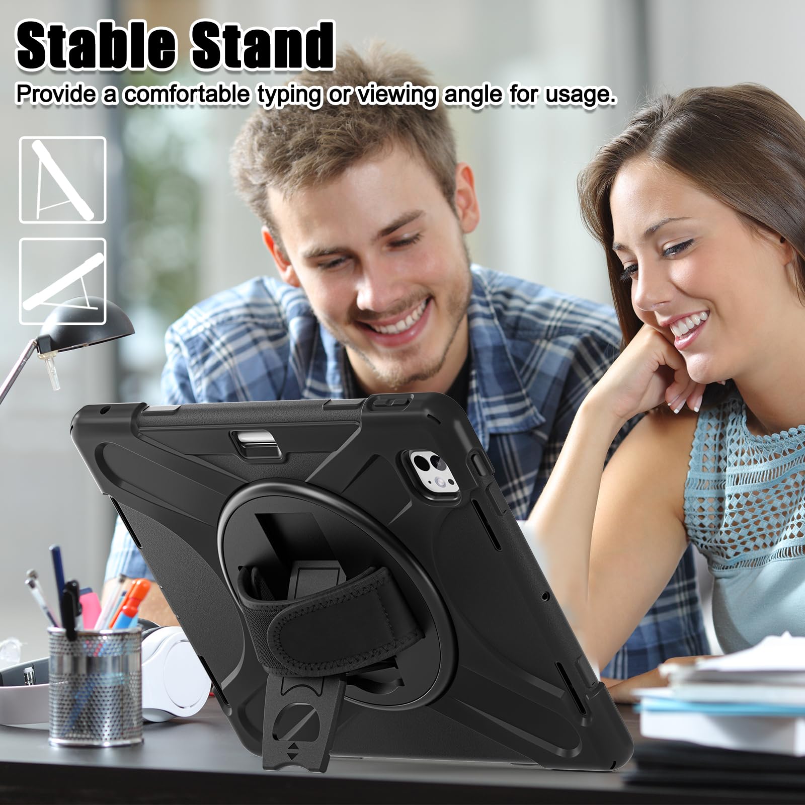 **TSQQST iPad Pro 13 Inch Case 2024 (7th Gen) M4 - Heavy Duty Rugged Protective Cover with Screen Protector, Pencil Holder, 360° Rotating Stand & Hand Strap - Military Grade Shockproof for iPad Pro 13