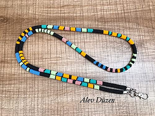 Beaded Lanyard for Teachers - Stylish ID Badge Holder with Beaded Crochet Design - Perfect Teacher Gift for School, Office, and Conference Use