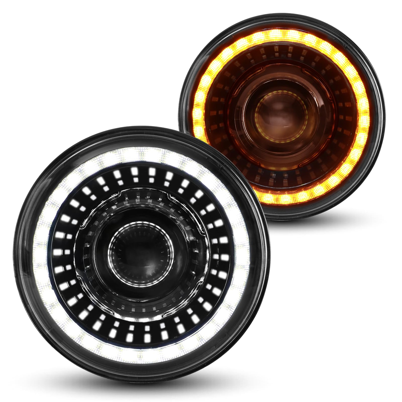 7 Inch LED Headlights for Jeep Wrangler JK JKU TJ CJ - DRL Start-up Gradient Welcome Halo, High/Low Beam with Turn Signal (H6024) - Perfect for Off-Roading & Night Driving