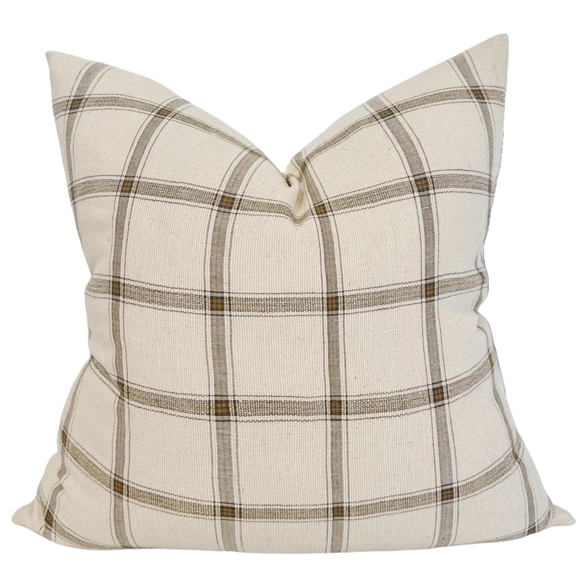Stylish Morton Woven Plaid Pillow Cover - Decorative Throw Pillow Case for Sofa, Bed & Home Decor - Soft Cotton Cushion Cover for Living Room, Bedroom & Dorm