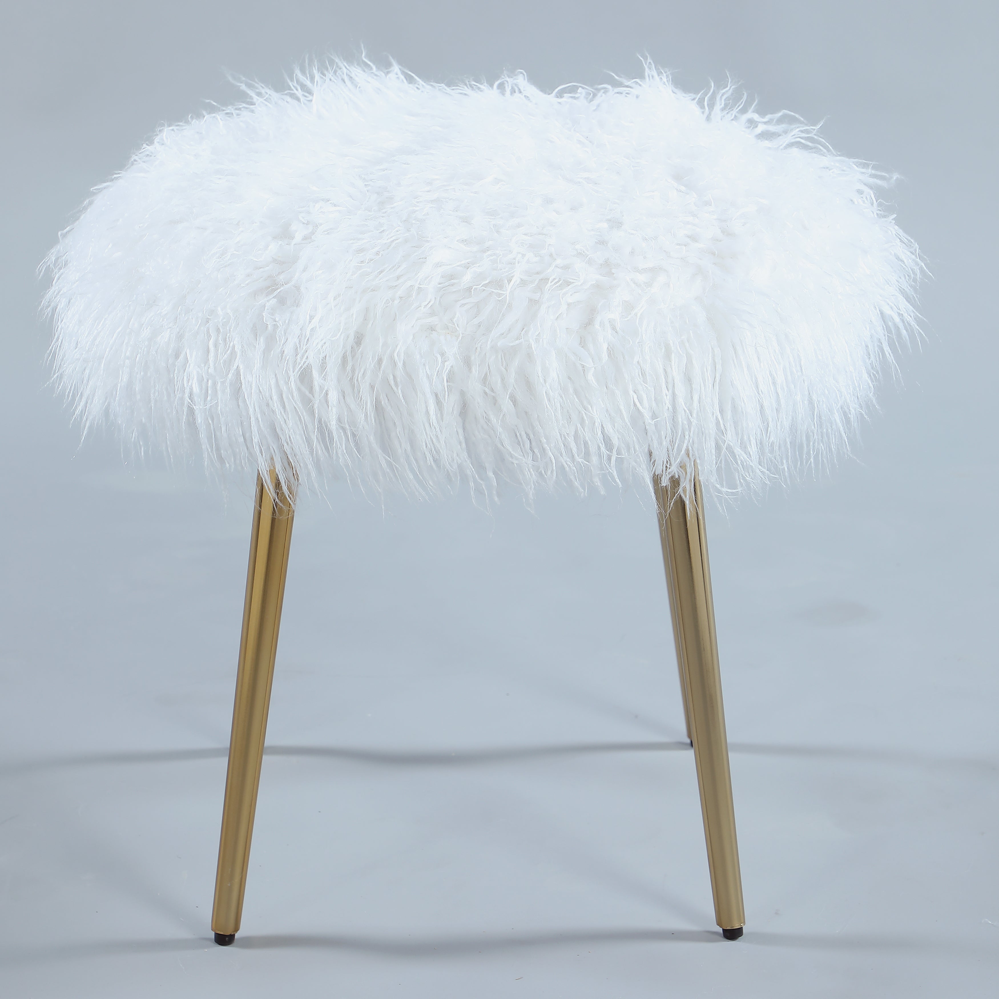 Roundhill Furniture Ravni Faux Fur Accent Ottoman with Gold Legs - Stylish Footrest & Decorative Seating for Living Room, Bedroom & Home Office