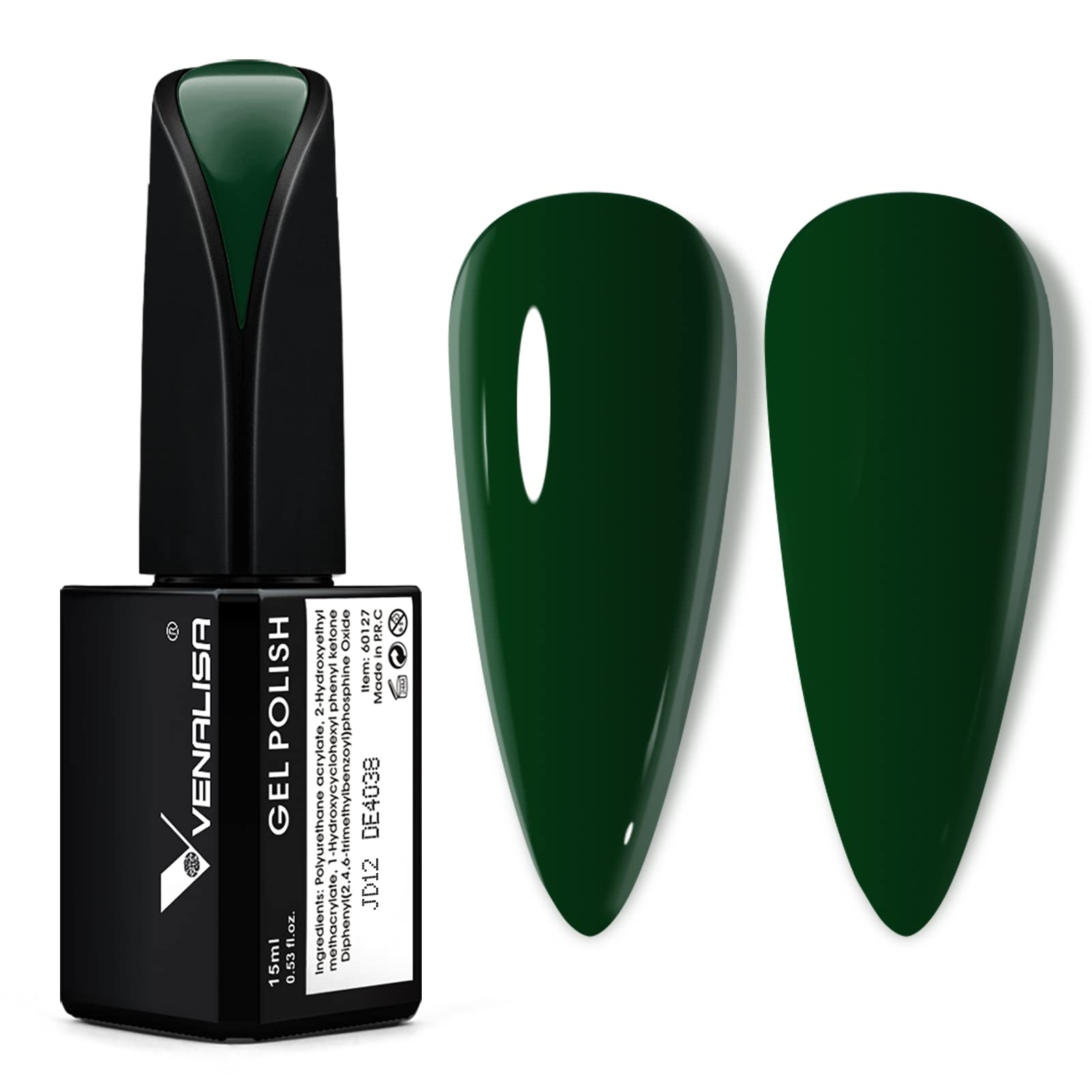 VENALISA 15ml Emerald Green Gel Nail Polish - Dark Green Lime Soak Off UV LED Nail Gel for Manicure, Salon & DIY at Home | Long-Lasting Nail Art Starter Kit (0.53 OZ) - Perfect for Parties, Weddings & Everyday Wear