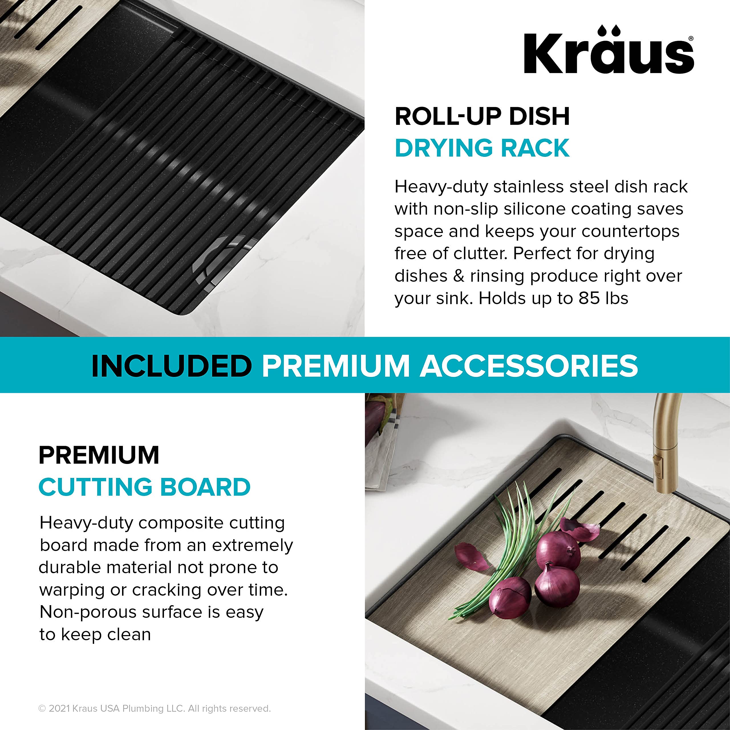KRAUS Bellucci 30-Inch Undermount Workstation Granite Composite Kitchen Sink in Metallic Black - Includes Accessories (KGUW2-30MBL) - Perfect for Modern Kitchens, Food Prep, and Heavy-Duty Cooking