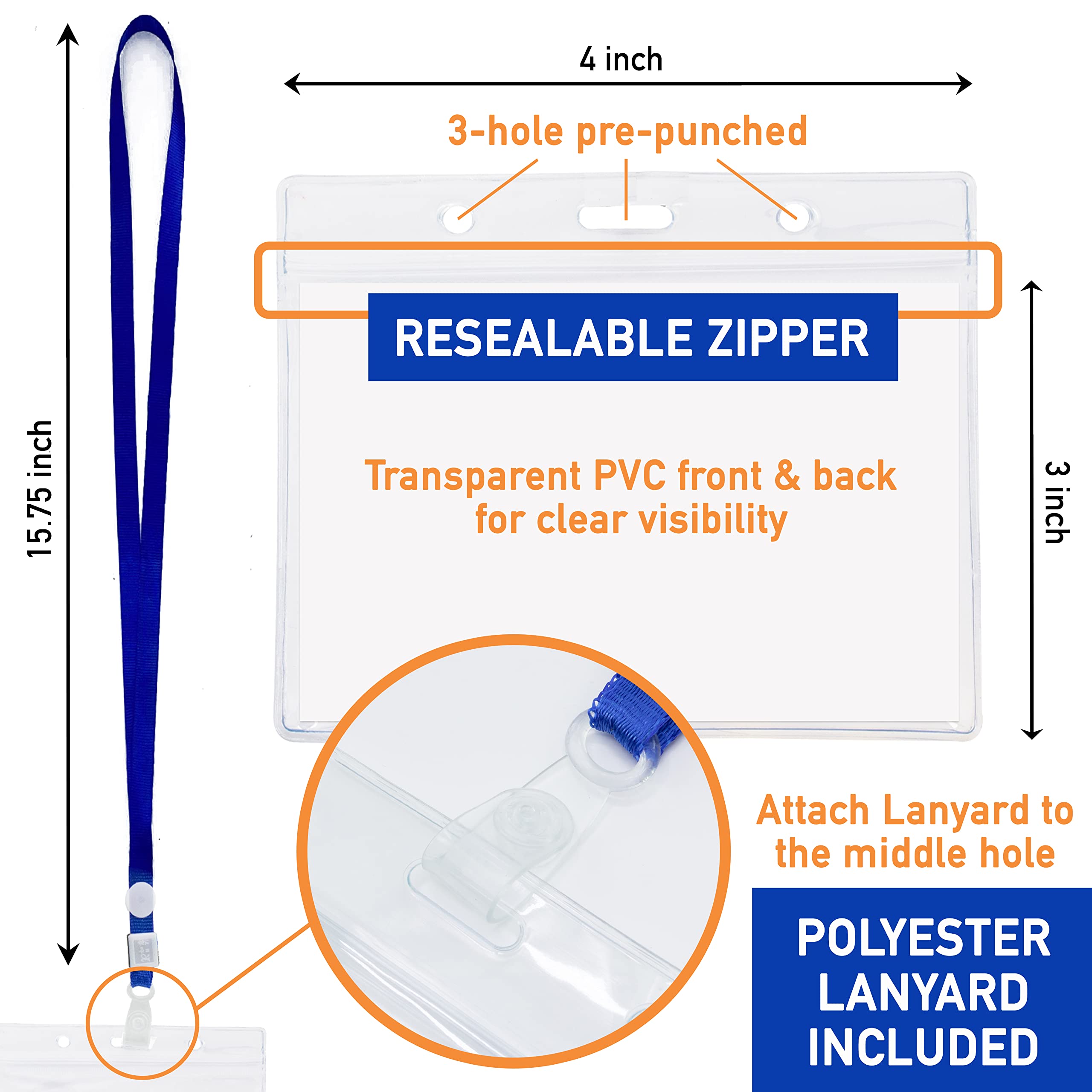 20-Pack Clear PVC ID Badge Holders with Lanyards - 4×3 Waterproof Card Protectors for Work & Events
