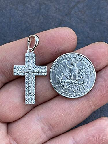 925 Sterling Silver Iced Cross Pendant Necklace - 1