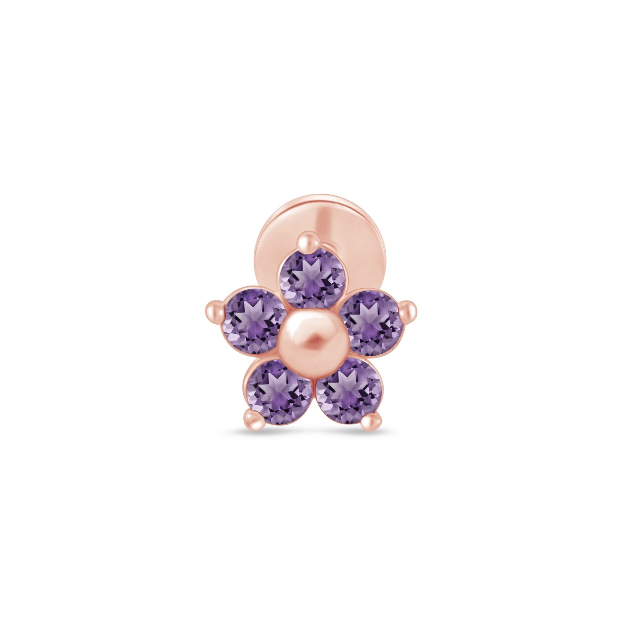 14K Rose Gold Amethyst Flower Stud Earrings for Women - Elegant Floral Jewelry for Everyday Wear, Gifts & Special Occasions