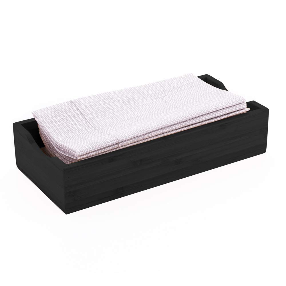 Sturdy Black Bamboo Napkin Holder - 9.5 x 4.25 x 2 Inch Rectangle Wooden Napkin Dispenser for Kitchen Countertops, Dining Tables & Restaurant Decor | Eco-Friendly Kitchen Organizer for Paper Napkins & Linens
