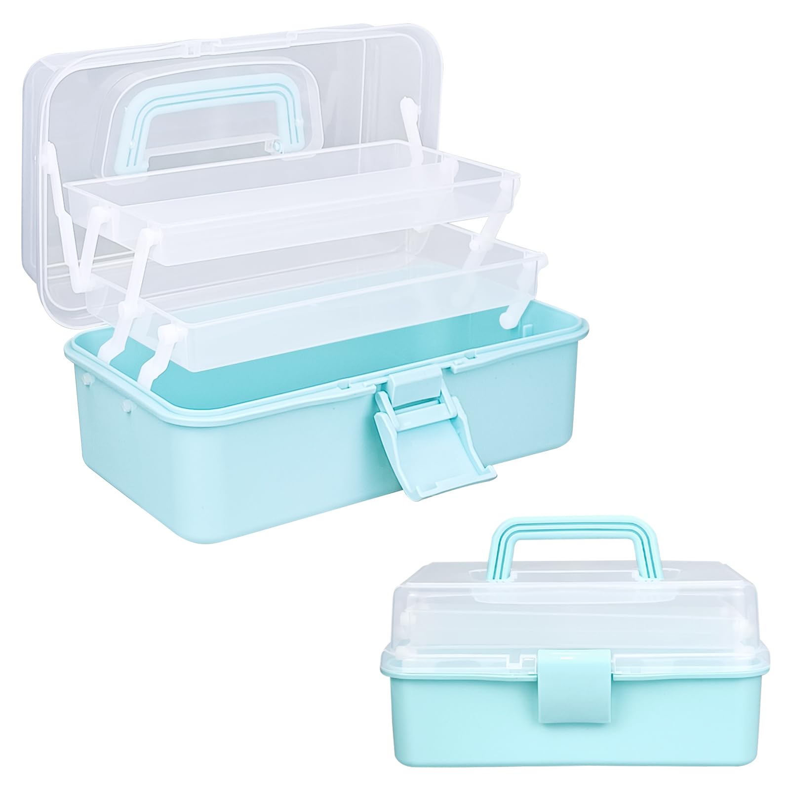 10-Inch 3-Layer Tackle Box Organizer with 2 Trays - Portable Craft Storage Box for Sewing, Nail Art, Makeup, Diamond Painting & Building Blocks - Medicine Storage Container with Handle (Blue) - Perfect for DIY Projects, Travel & Home Organization