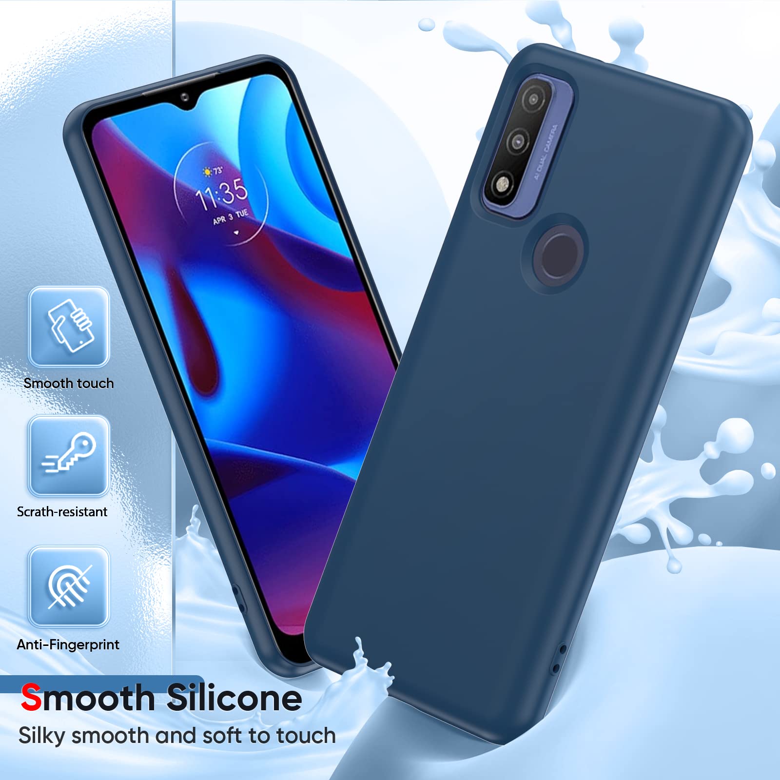 Motorola G Pure Case with 2 Pack Tempered Glass Screen Protector & Camera Lens Protector - Liquid Silicone Slim Soft Protective Phone Cover for Motorola G Pure (Blue) | Perfect for Everyday Use, Work & Travel Protection