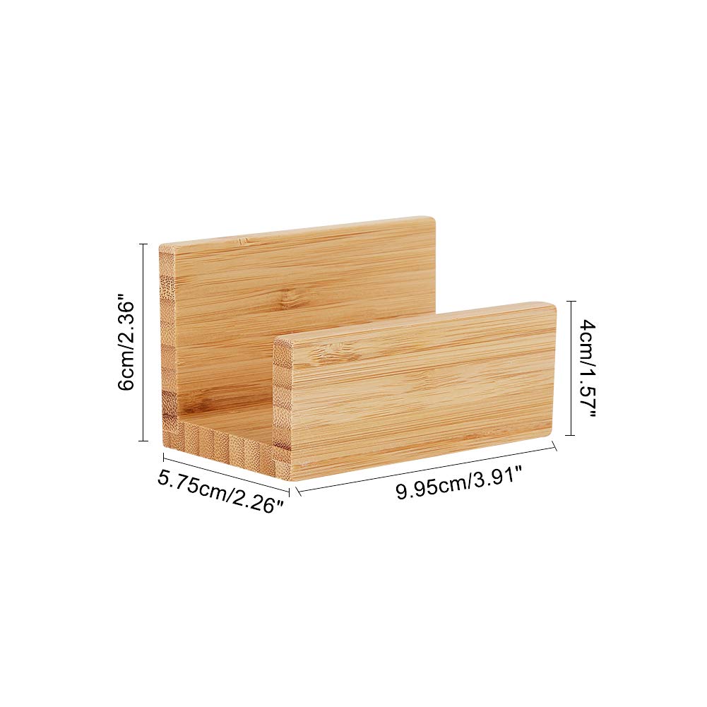 OLYCRAFT 4PCS Natural Bamboo Business Card Holder - Elegant Desktop Organizer for Office Desk, Reception & Home Office - Eco-Friendly Wood Card Display Stand for Professional & Personal Use