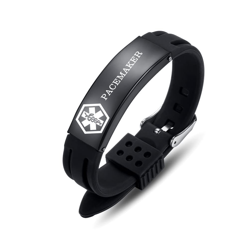 Adjustable Medical Alert Bracelet for Men & Women - Sport Silicone Medical ID Bracelet with Free Engraving (8.5 Inches) - Perfect for Emergency Health Identification During Sports & Outdoor Activities