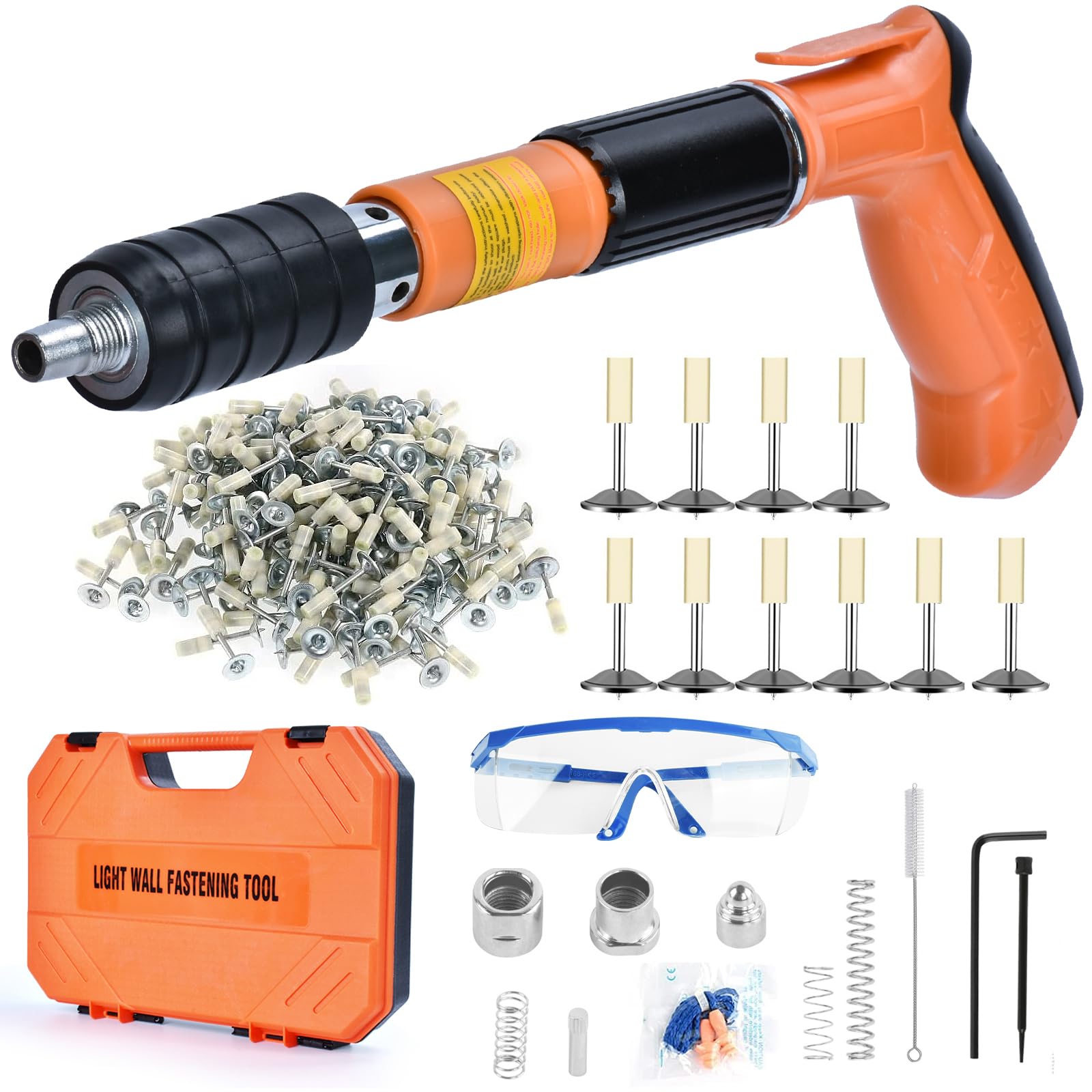 220pcs Concrete Nail Gun Kit - 5 Speed Adjustable Manual Nailer for Woodworking, Cement Walls & Steel Fastening | Portable Nail Gun for Home Decoration, DIY Projects & Construction Work