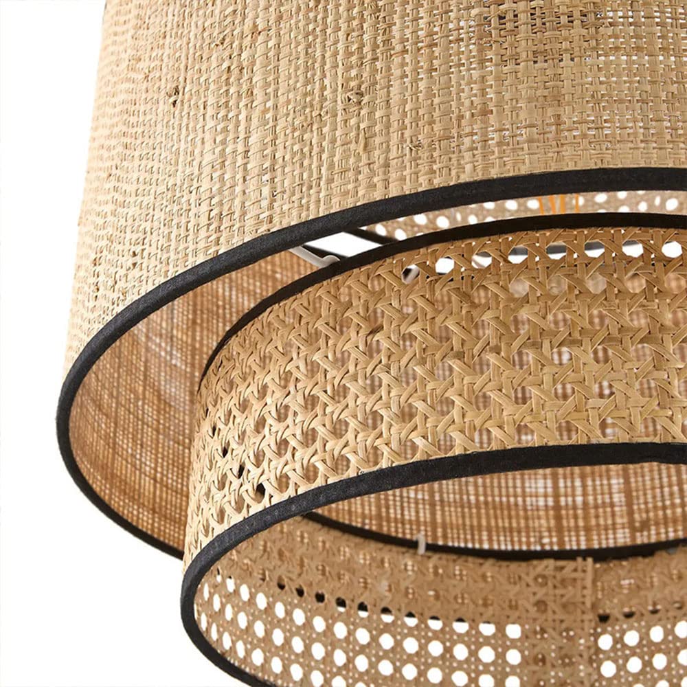 Vintage Wicker Pendant Lamp - Handmade Rattan Hanging Light Fixture with Antique Industrial Design for Kitchen, Dining Room, and Bedroom Lighting