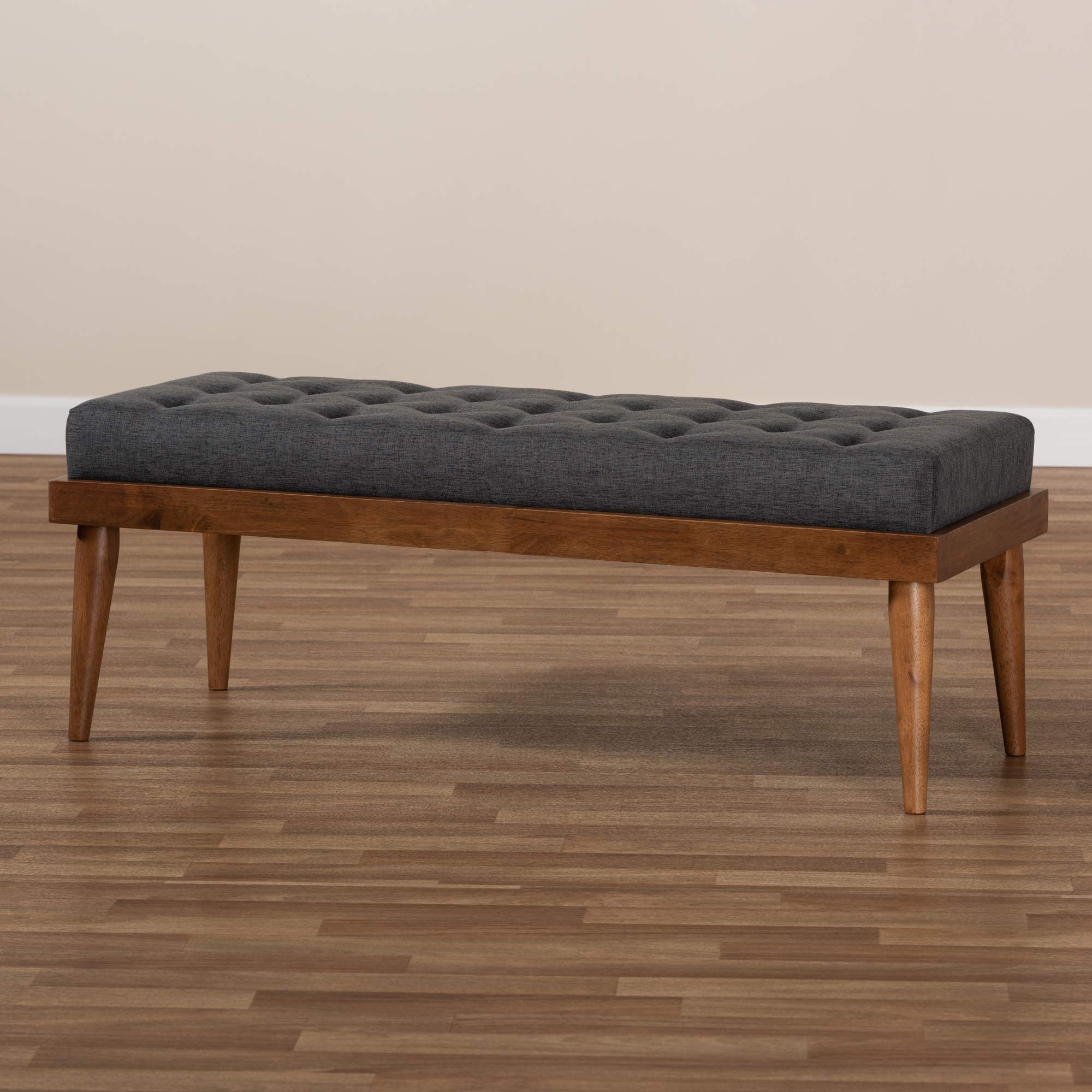 Baxton Studio Modern Wooden Bench with Upholstered Seat - Charcoal Fabric & Walnut Finish - Perfect for Entryway, Bedroom, or Living Room Seating